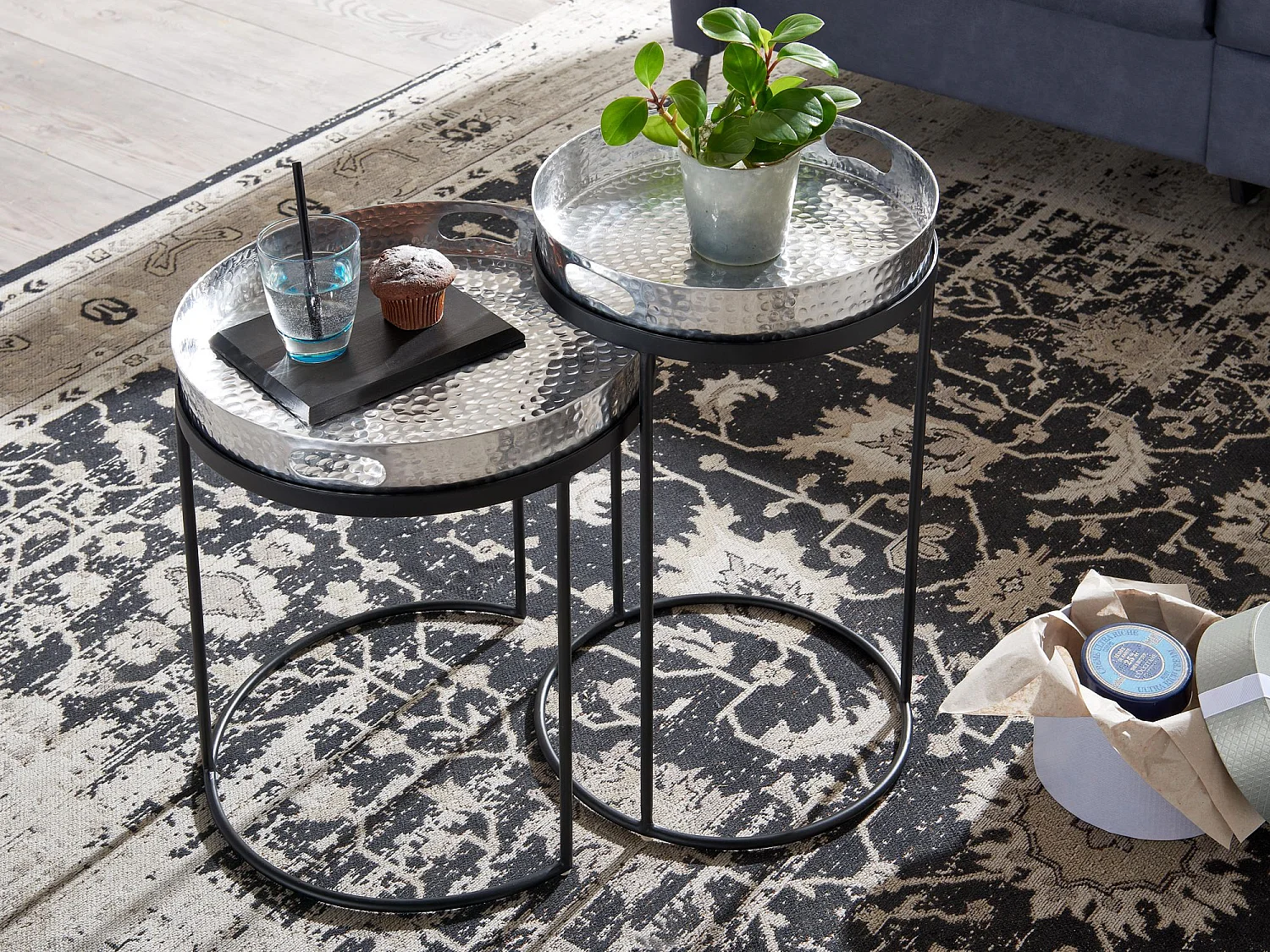 Table d'appoint Lot de 2 Table Basse de Salon Metal Orientale Aluminium