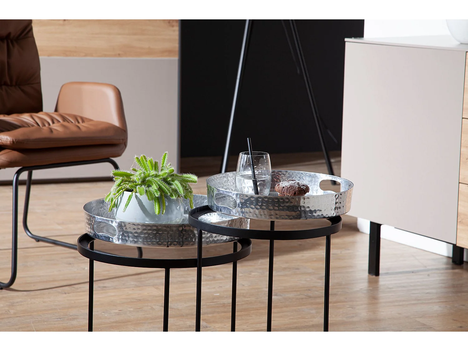 Table d'appoint Lot de 2 Table Basse de Salon Metal Orientale Aluminium