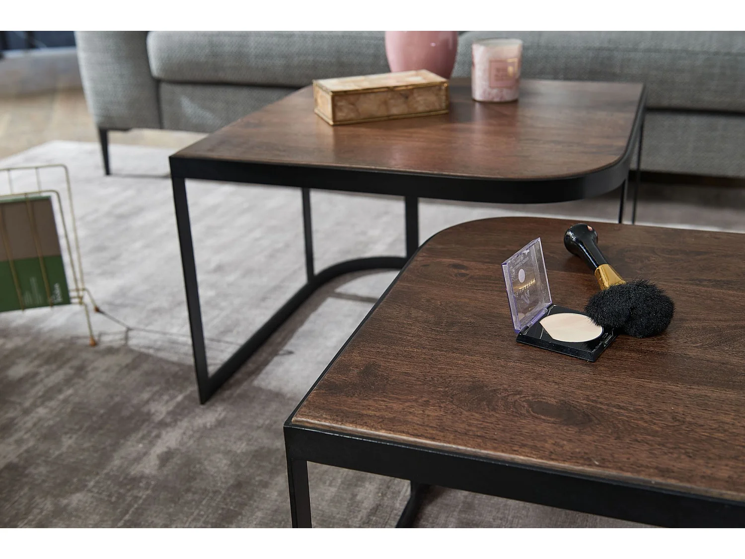 Table Basse de Salon Lot de 2 Table de Canapé Bois Metal Industriel