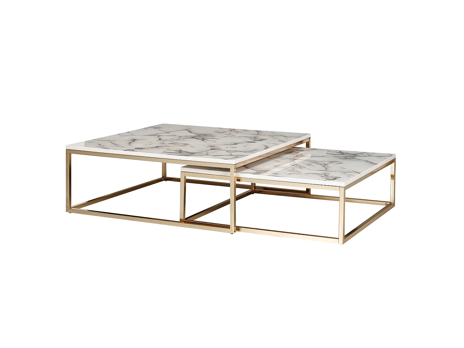 Couchtisch 2er Set Marmor Optik Satztisch Modern Metallgestell Sofatisch