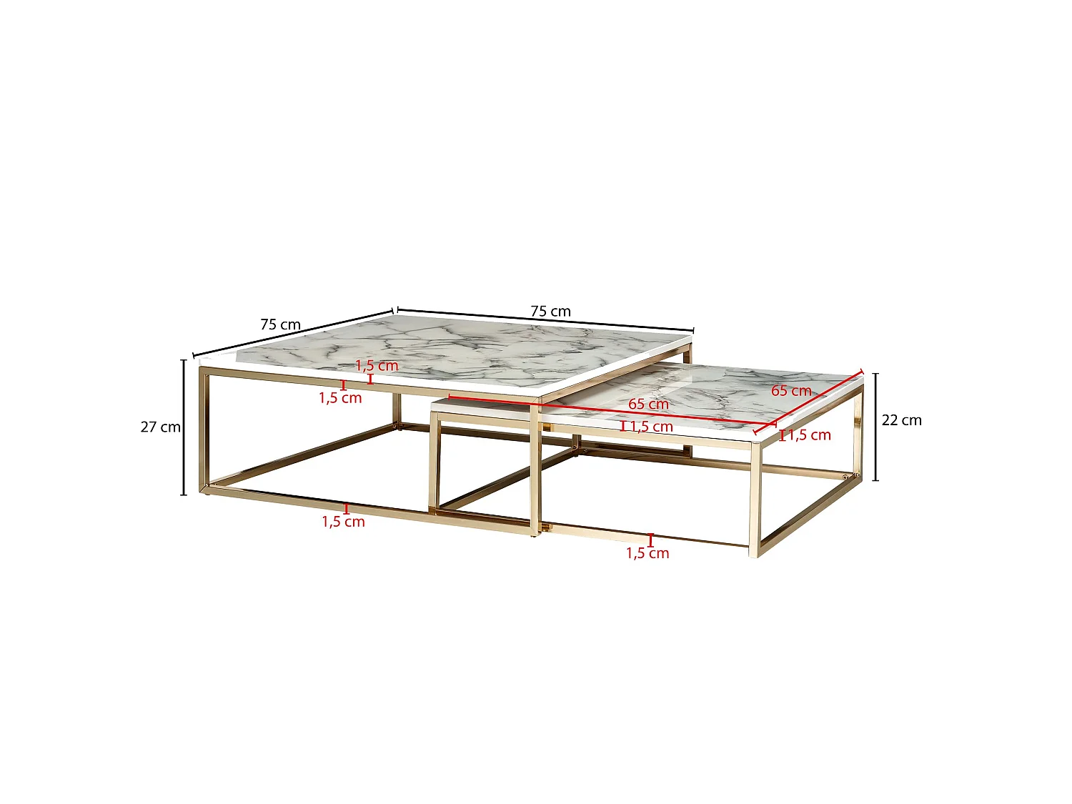 Couchtisch 2er Set Marmor Optik Satztisch Modern Metallgestell Sofatisch