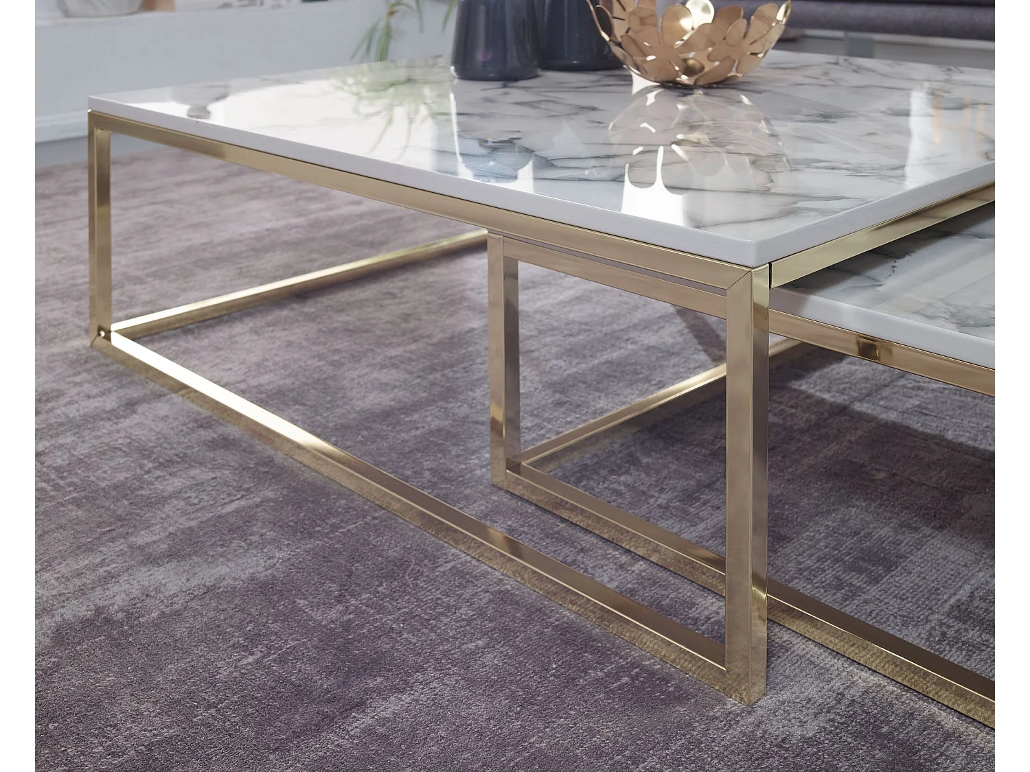 Couchtisch 2er Set Marmor Optik Satztisch Modern Metallgestell Sofatisch