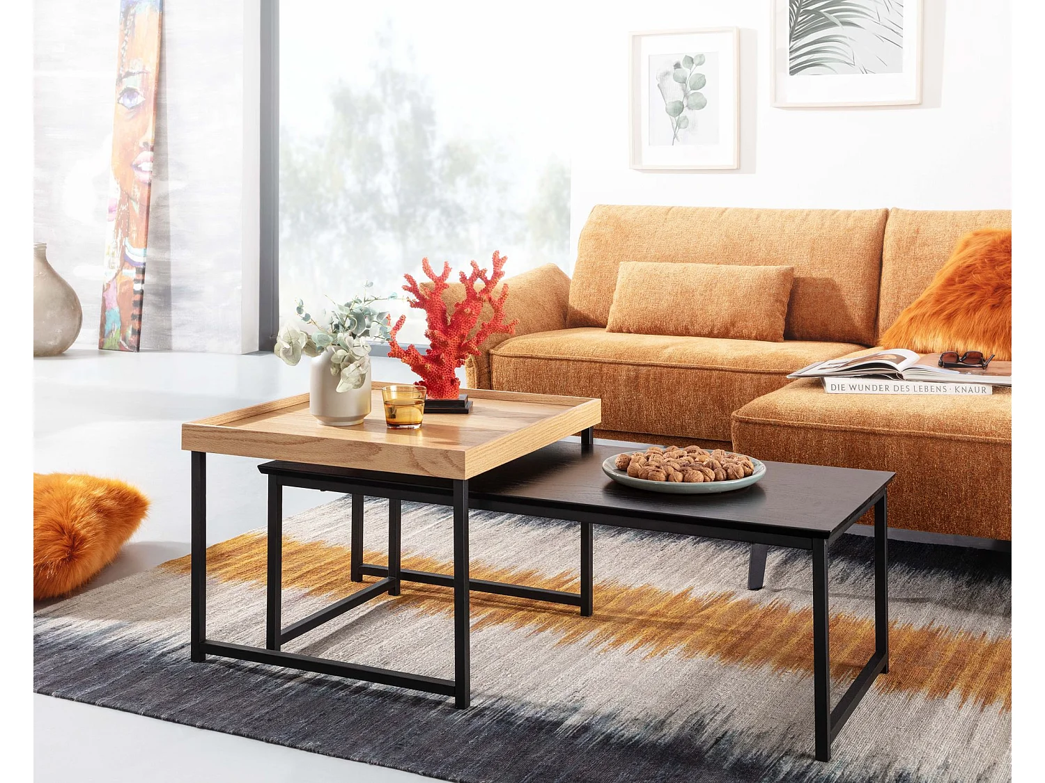 Couchtisch  Sofatisch 2er Set Holz Metall Satztisch Tisch Modern Design