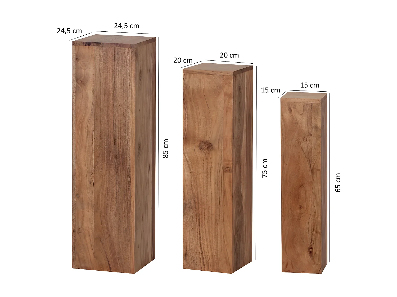 Satztisch  Massivholz Blumentisch 3er Set Säulentisch Dekosäule Eckig