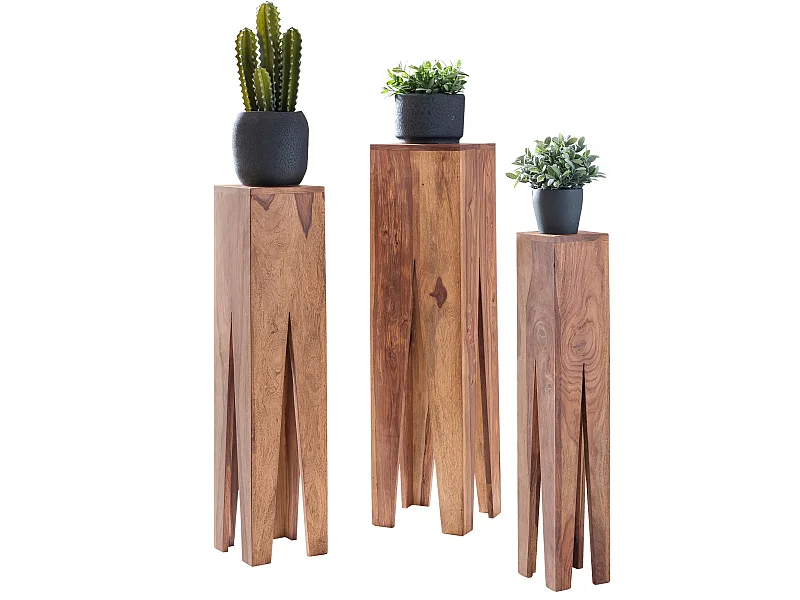 set di 3 tavolini da salotto in legno massello massiccio colonne