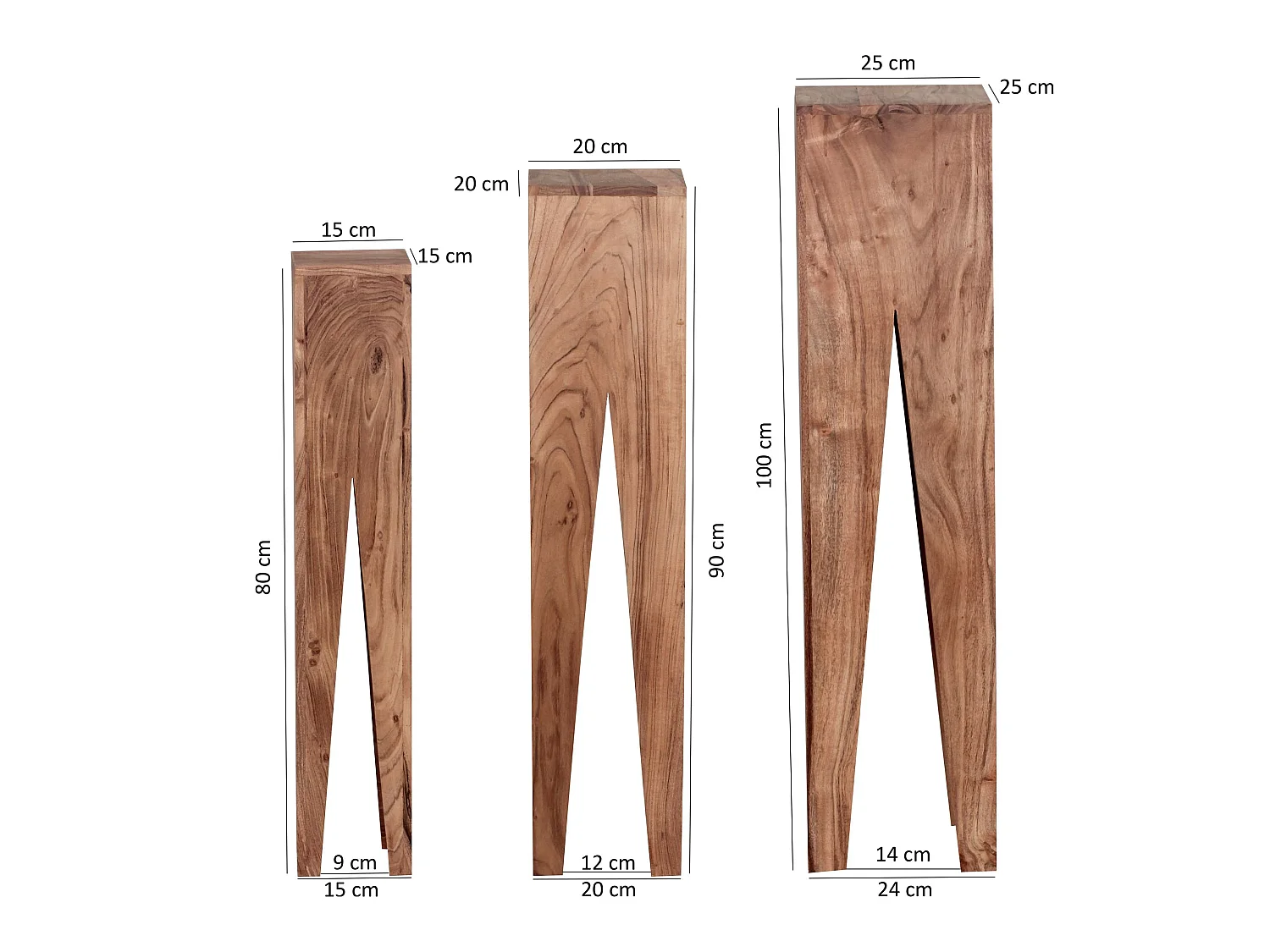 Satztisch  Massivholz Blumentisch 3er Set Säulentisch Dekosäule Eckig