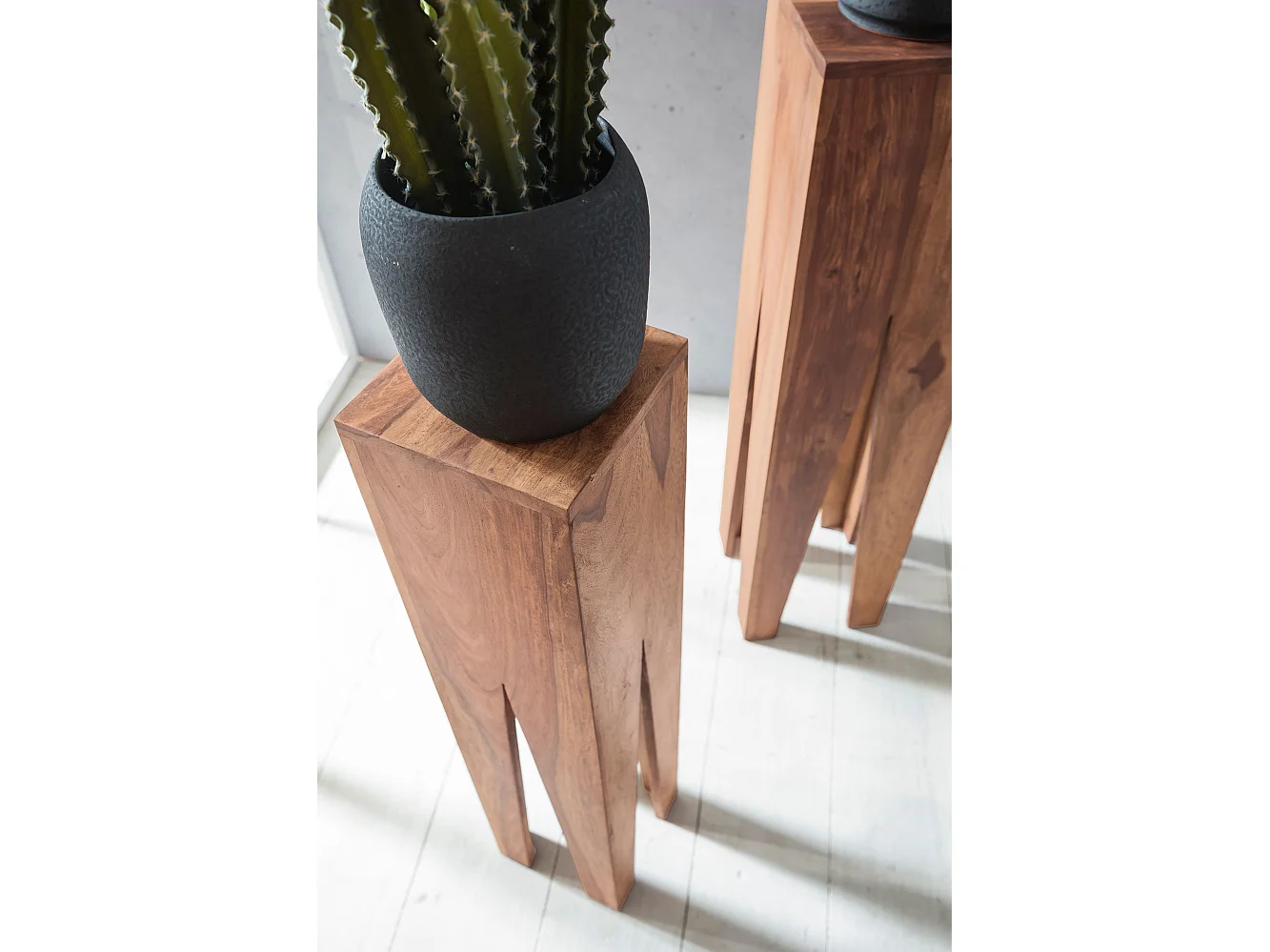 Satztisch  Massivholz Blumentisch 3er Set Säulentisch Dekosäule Eckig