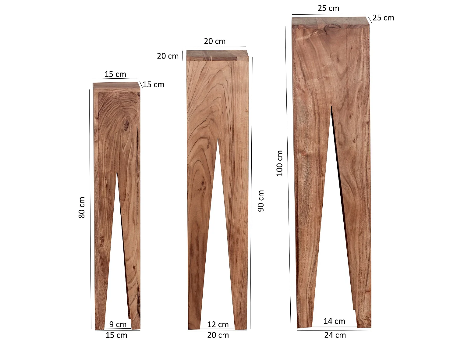 Satztisch  Massivholz Blumentisch 3er Set Säulentisch Dekosäule Eckig