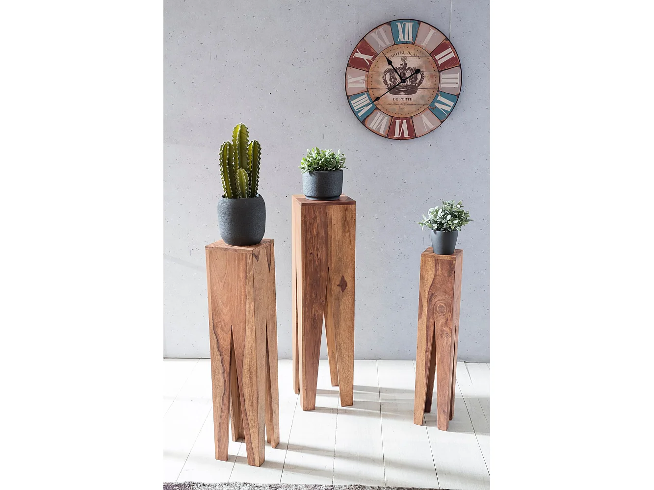 Satztisch  Massivholz Blumentisch 3er Set Säulentisch Dekosäule Eckig