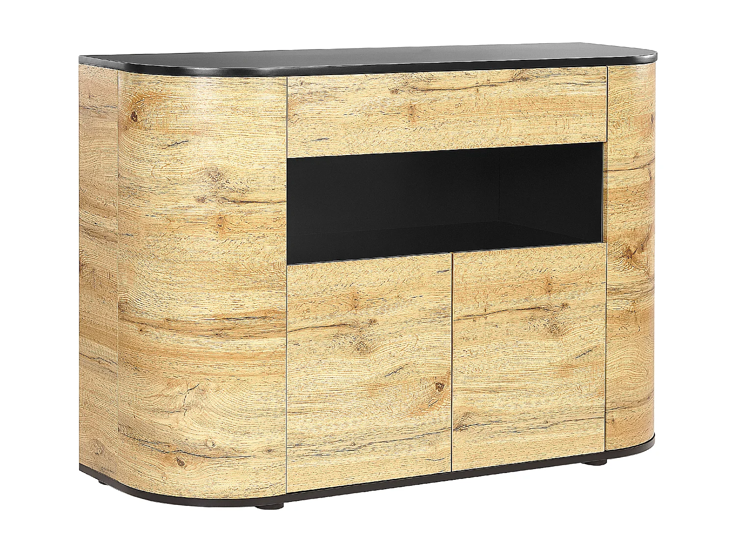 Sideboard heller Holzfarbton / schwarz 120x40x83 cm 4 Türen 1 Schublade Jerome