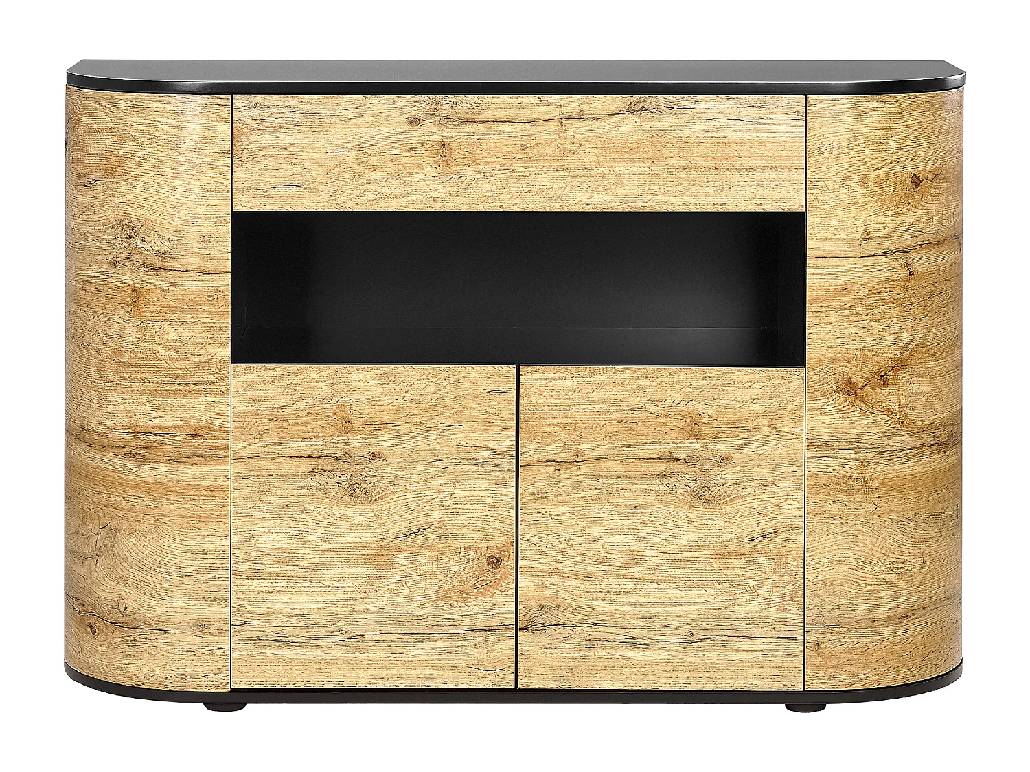Sideboard heller Holzfarbton / schwarz 120x40x83 cm 4 Türen 1 Schublade Jerome