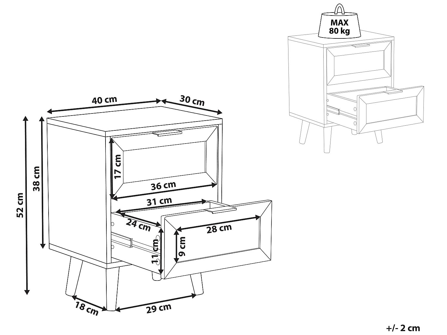 Table de nuit à 2 tiroirs OPOCO Noir