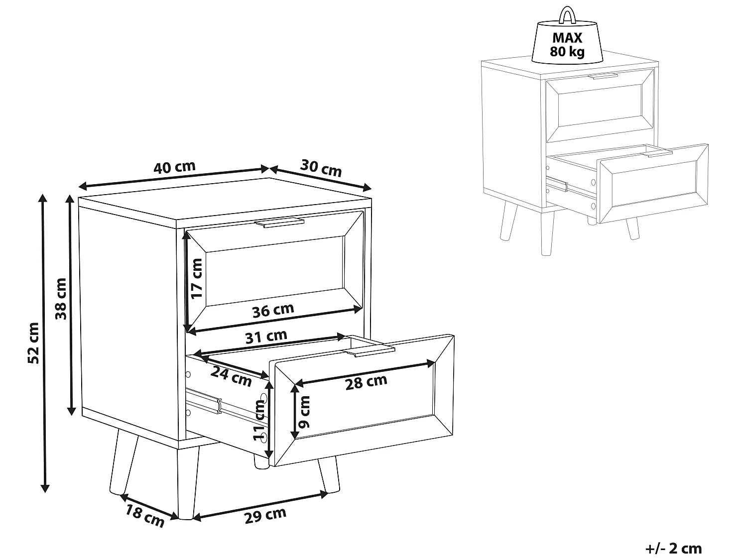 Table de nuit à 2 tiroirs OPOCO Noir