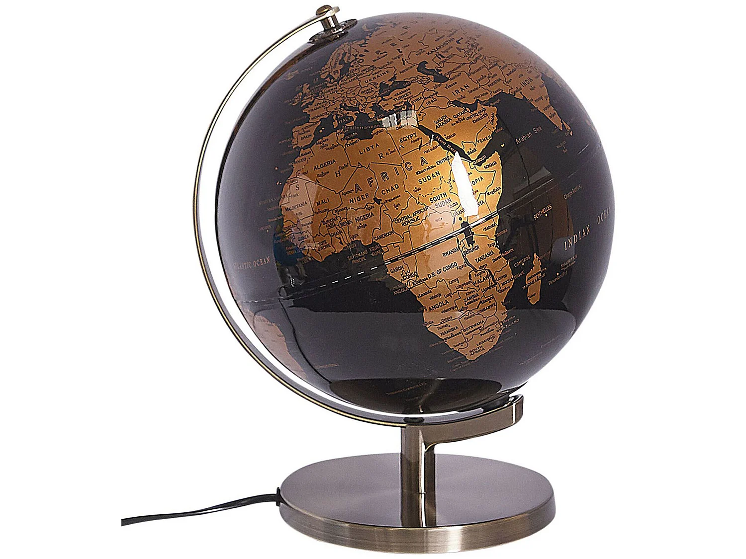 Glänzender, beleuchteter Deko-Globus in Schwarz mit edlem Standfuß Magellan