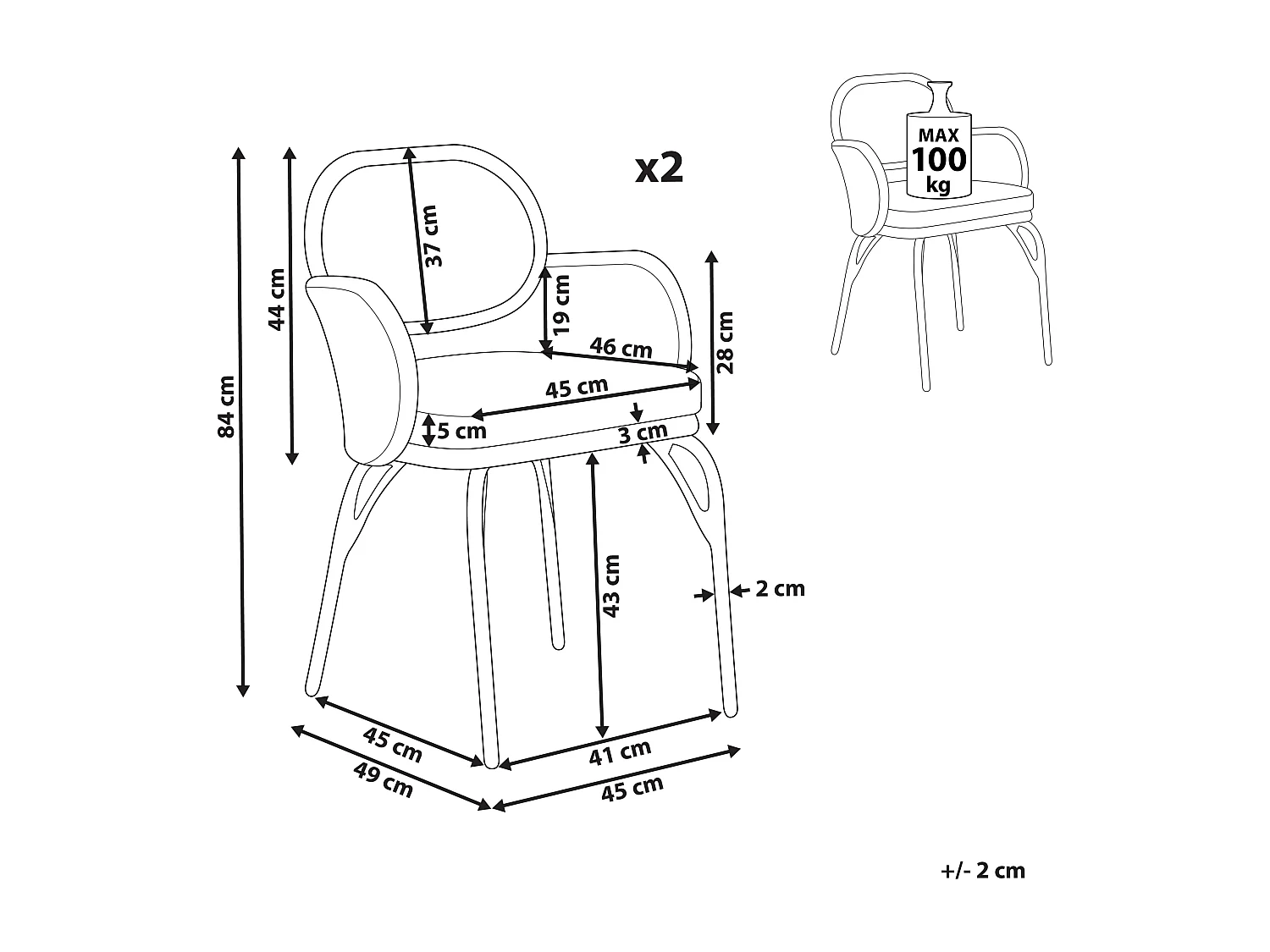 Lot de 2 chaises de jardin avec coussins PRATELLO Naturel