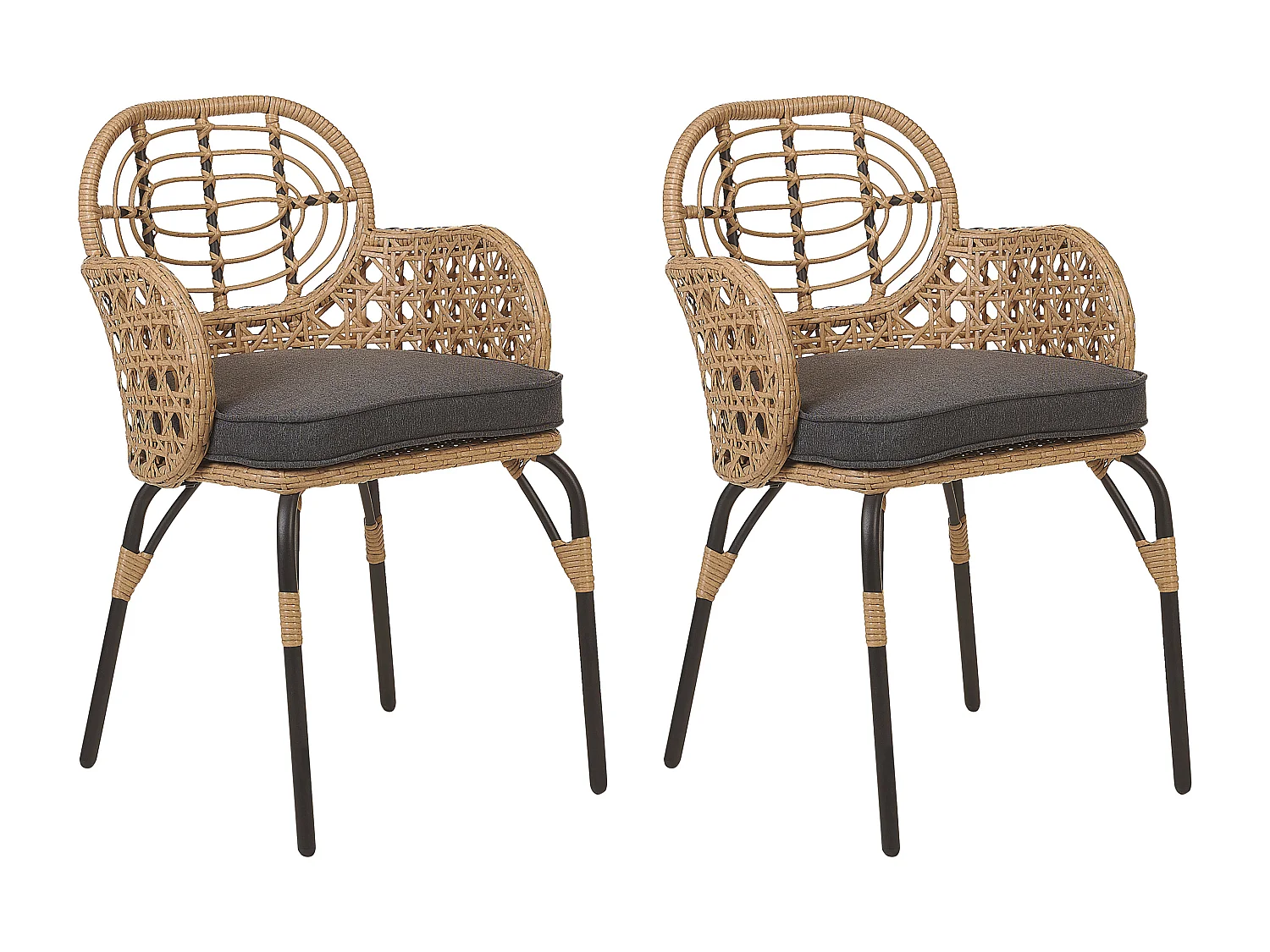 Lot de 2 chaises de jardin avec coussins PRATELLO Naturel