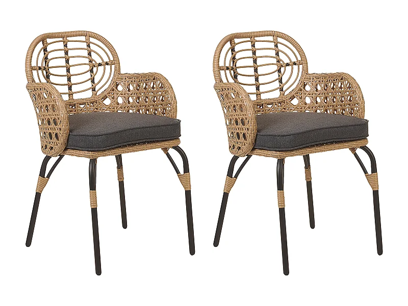 Lot de 2 chaises de jardin avec coussins PRATELLO Naturel