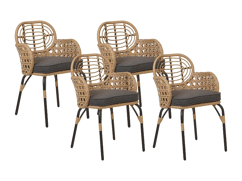 Lot de 4 chaises de jardin avec coussins PRATELLO Naturel