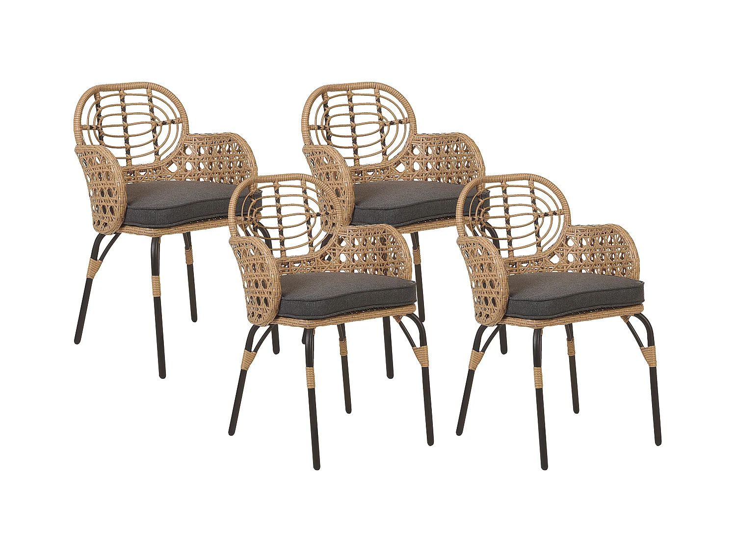 Lot de 4 chaises de jardin avec coussins PRATELLO Naturel
