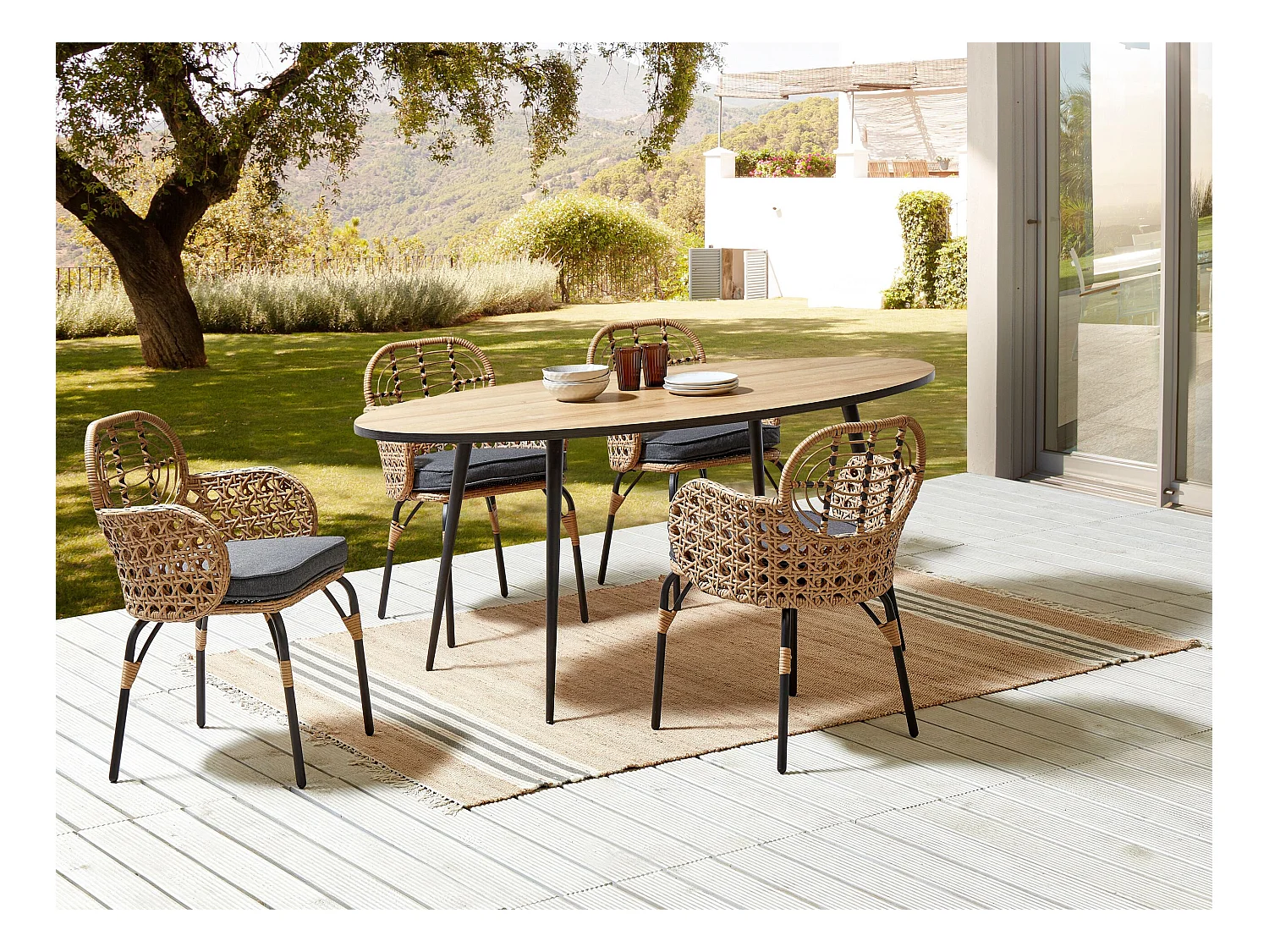 Lot de 4 chaises de jardin avec coussins PRATELLO Naturel