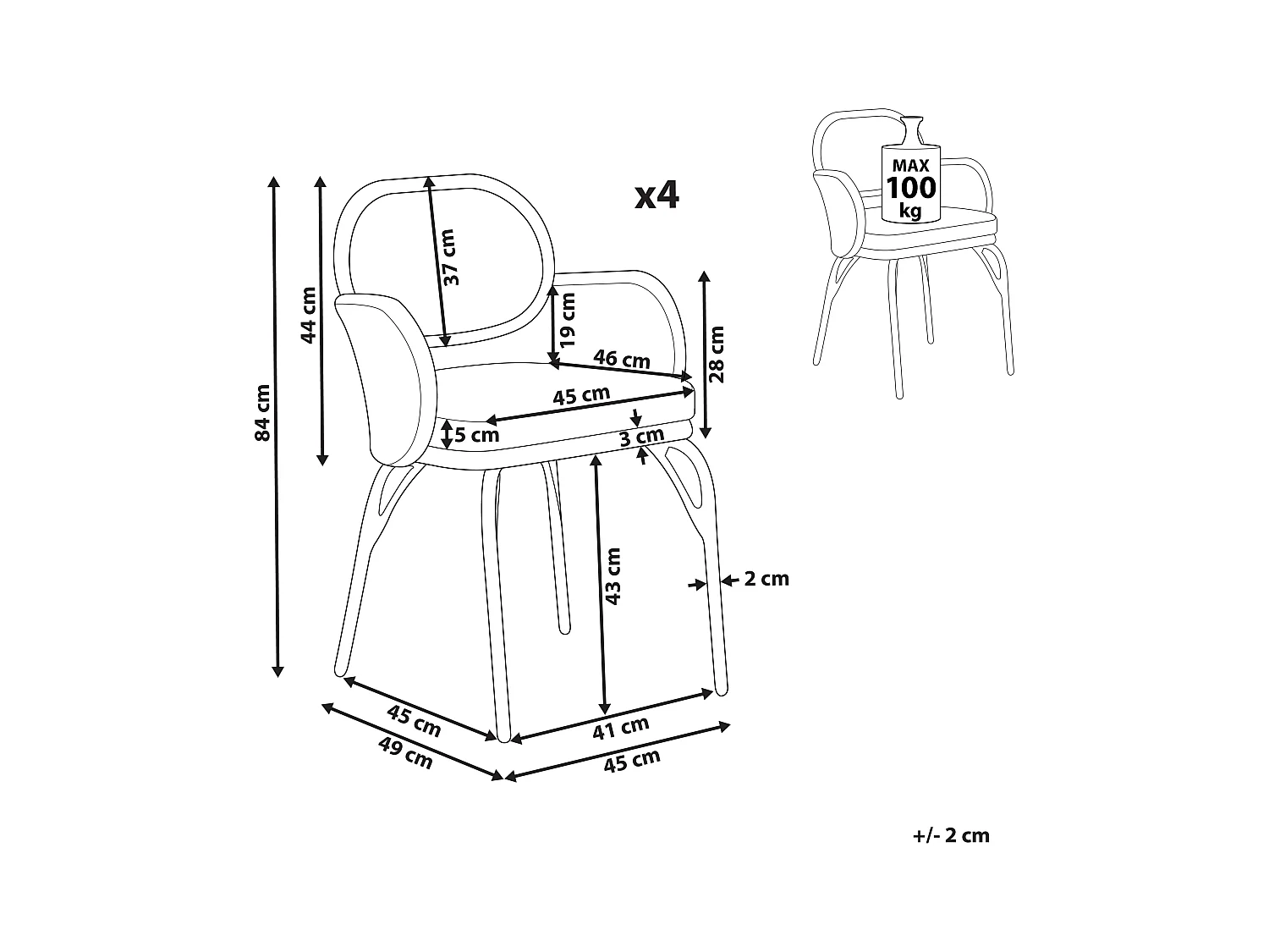 Lot de 4 chaises de jardin avec coussins PRATELLO Naturel