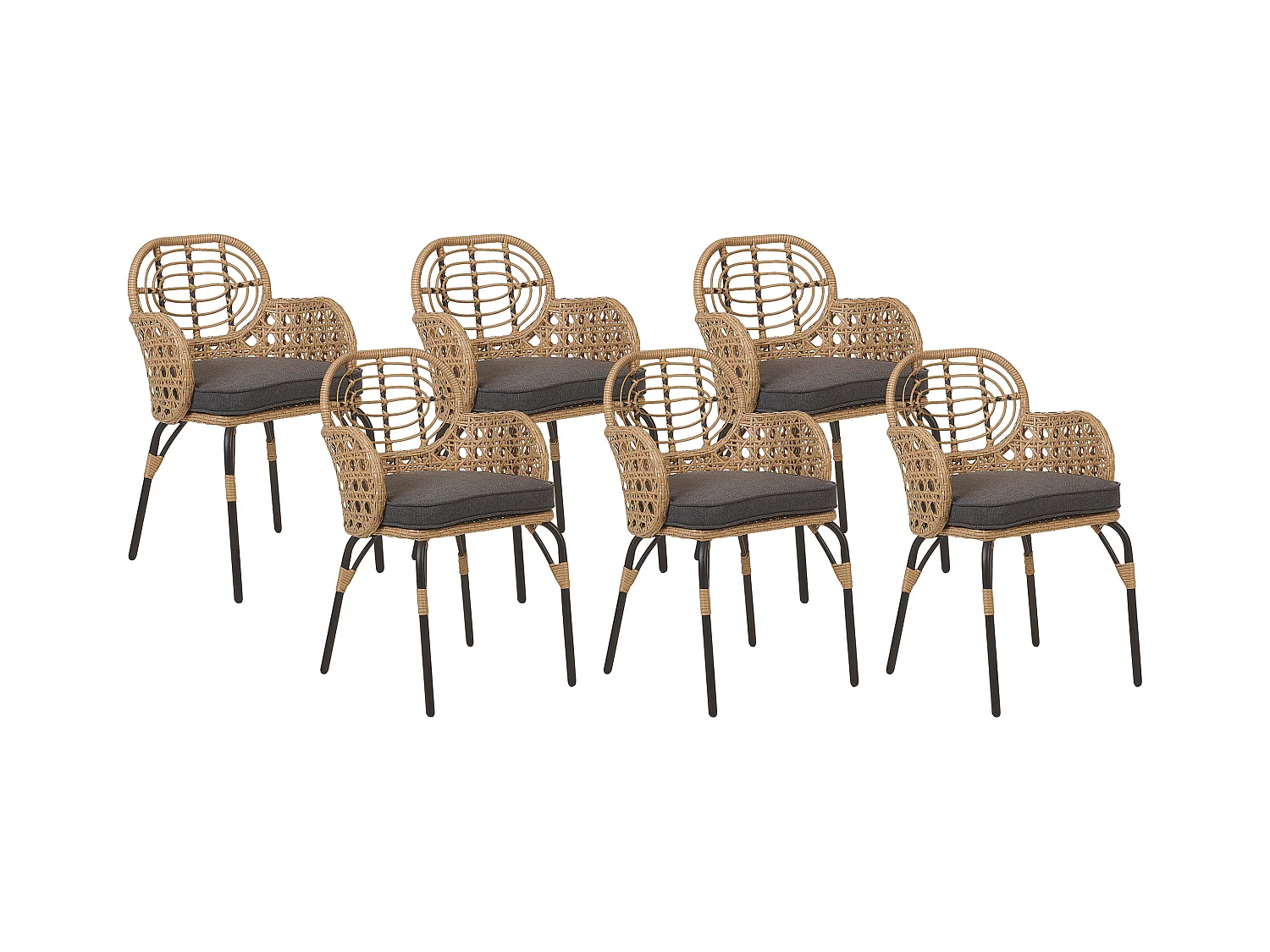 Lot de 6 chaises de jardin avec coussins PRATELLO Naturel