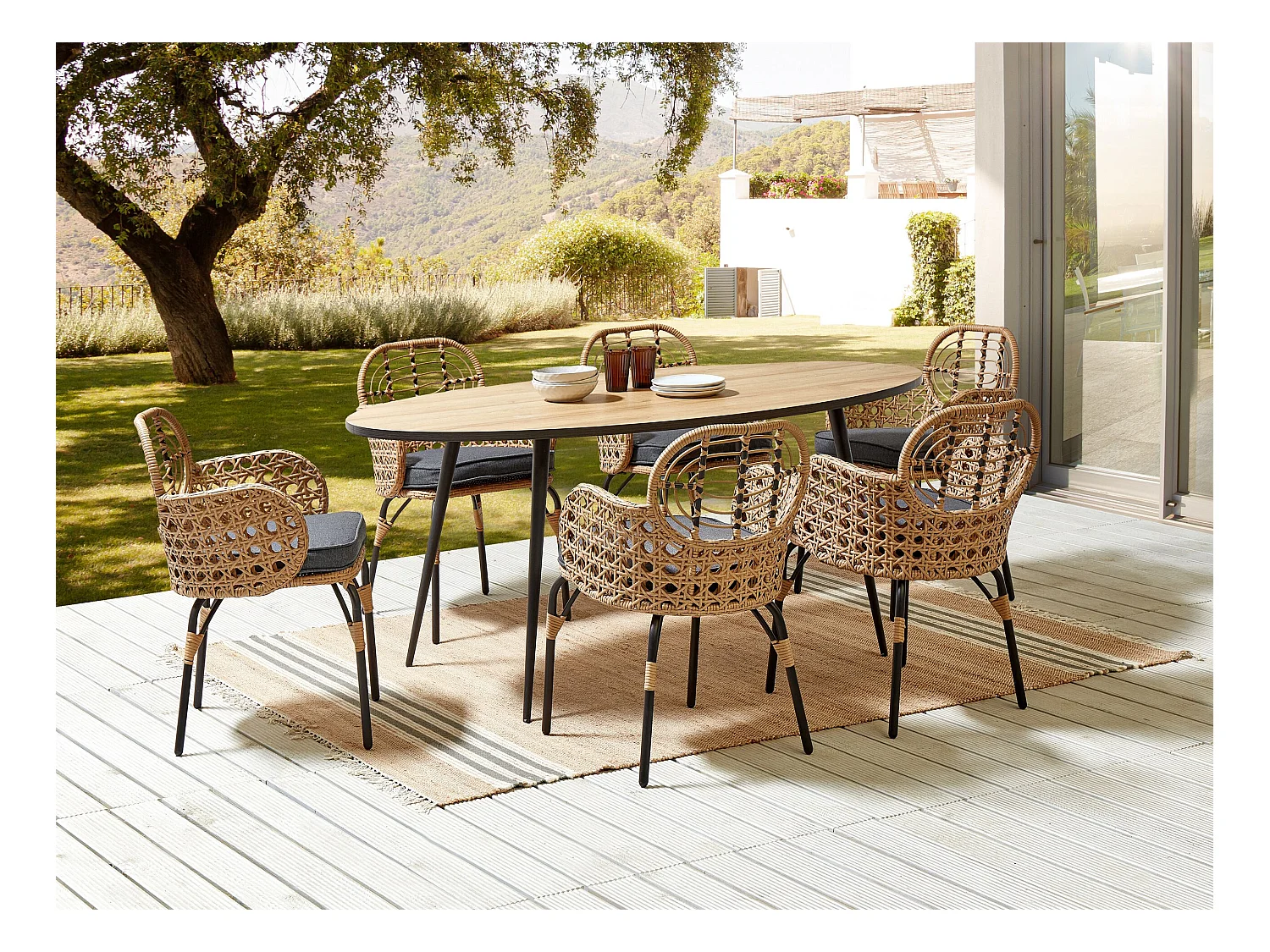 Lot de 6 chaises de jardin avec coussins PRATELLO Naturel