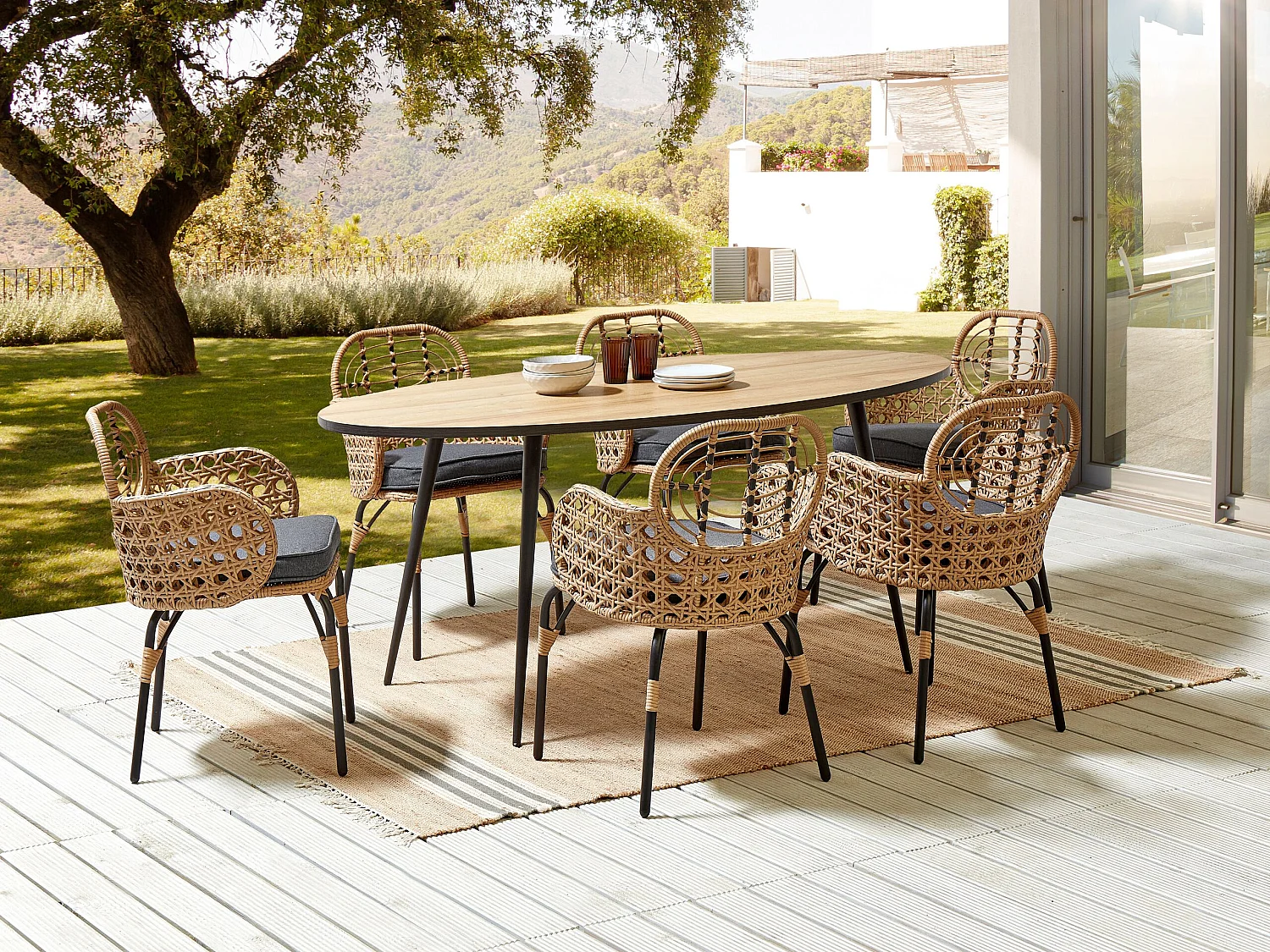 Lot de 6 chaises de jardin avec coussins PRATELLO Naturel
