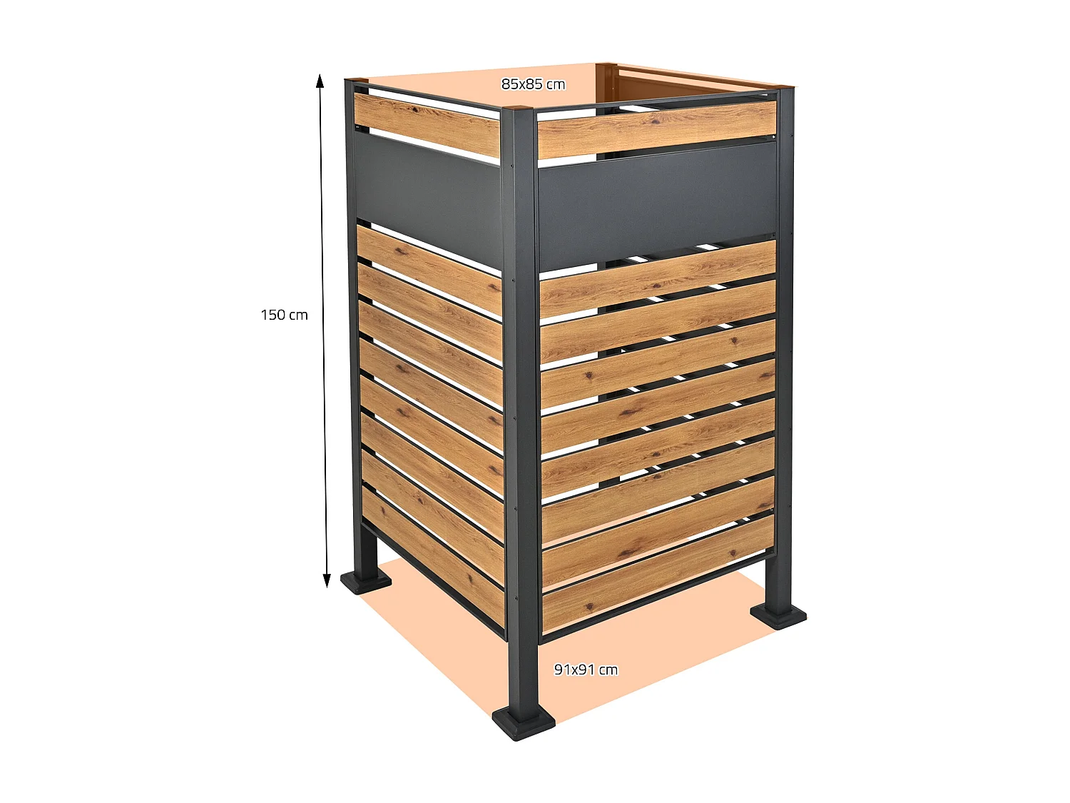 ML-Design Copribidone per 1 bidone da spazzatura 91x91x150 cm antracite aspetto legno acciaio coperchio richiudibile per rifiuti copertura pannelli