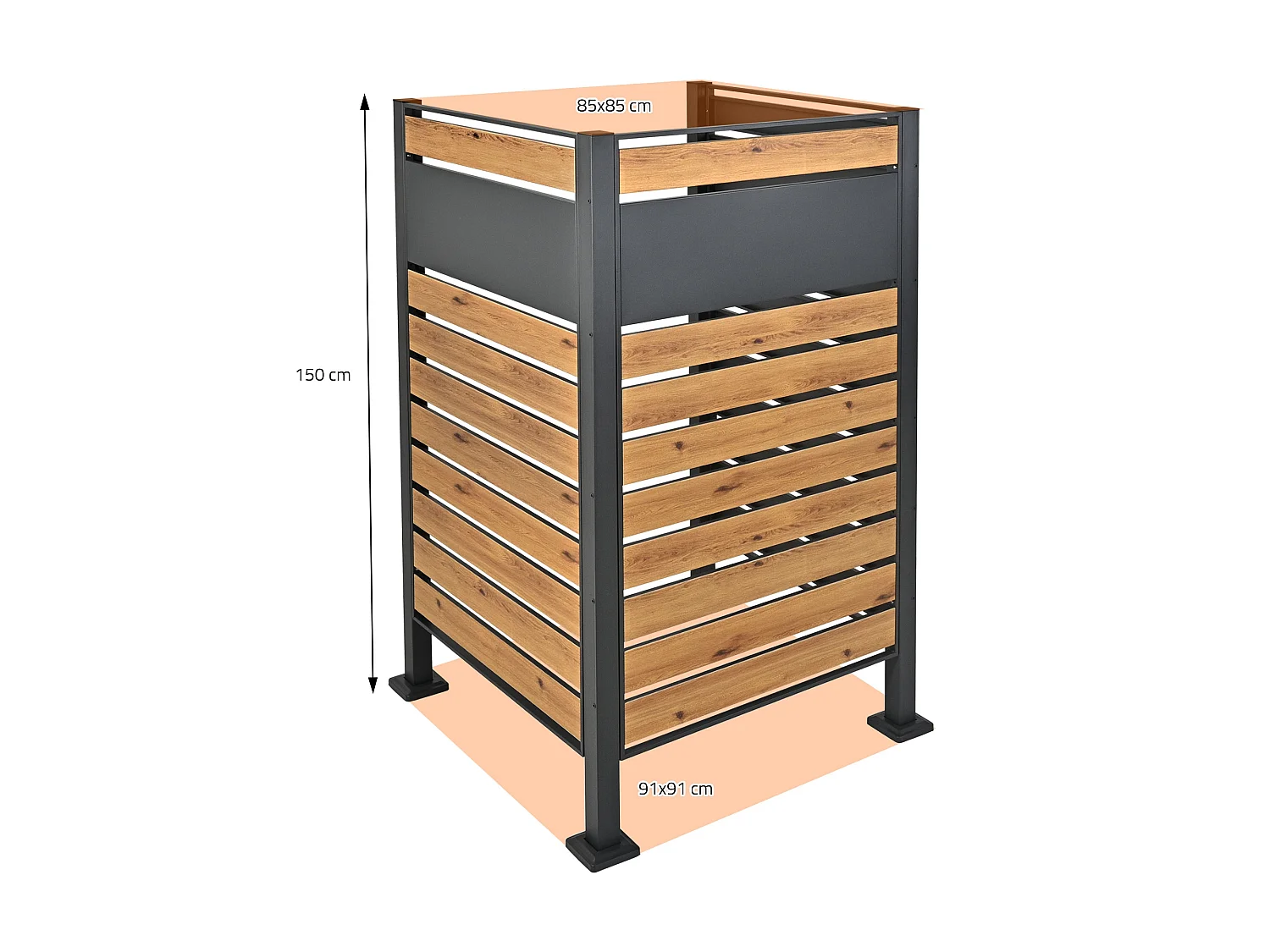 Abri pour 1 poubelle 91x91x150cm anthracite/aspect bois en acier extensible avec d'autres éléments habillage rangement de jardin protection visuelle