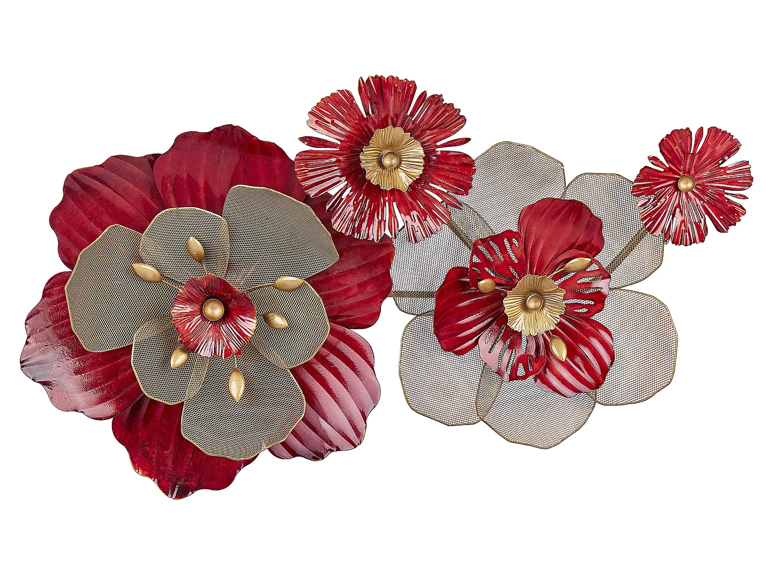 Wanddekoration Blumen Metall rot / gold einteilig handgemacht Modern Scandium