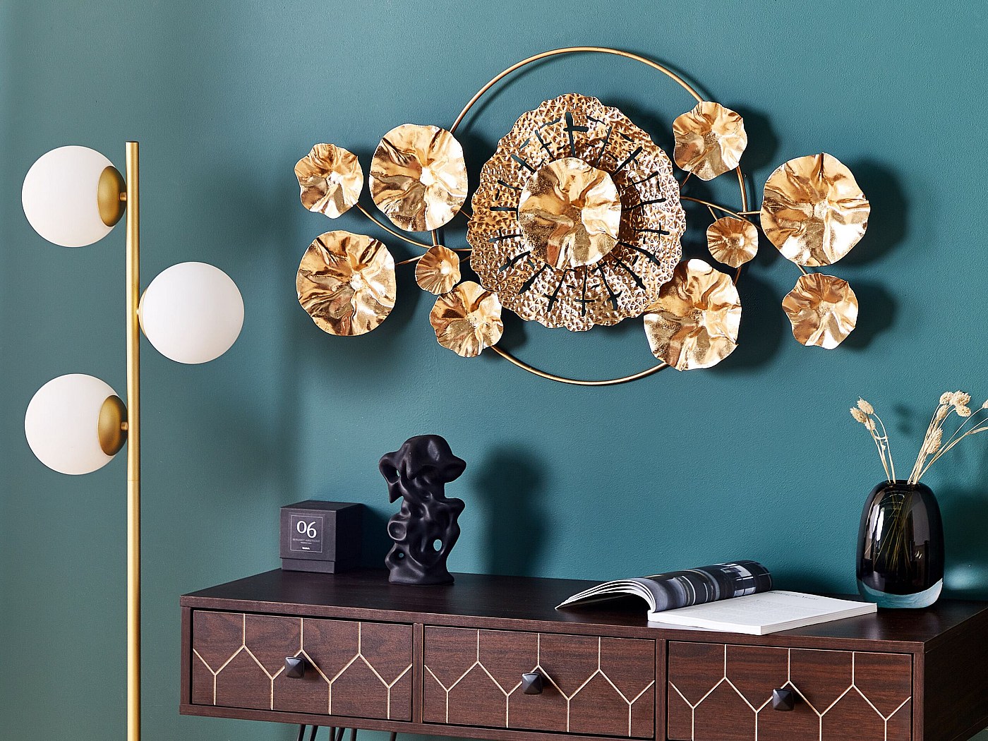 Decorazione Da Parete In Metallo Oro - Motivo Geometrico Cerchi E Rettangoli, Con Ganci Preinstallati