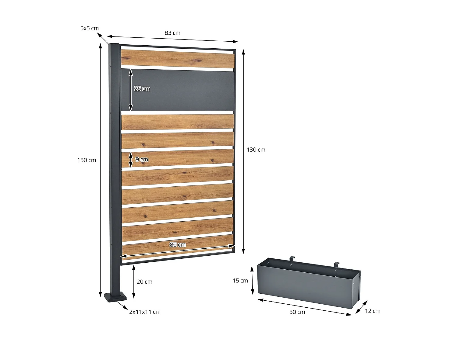 Abri pour 1 poubelle 91x91x150cm anthracite/aspect bois en acier 3 bacs à fleurs inclus extensible avec d'autres éléments habillage de jardin