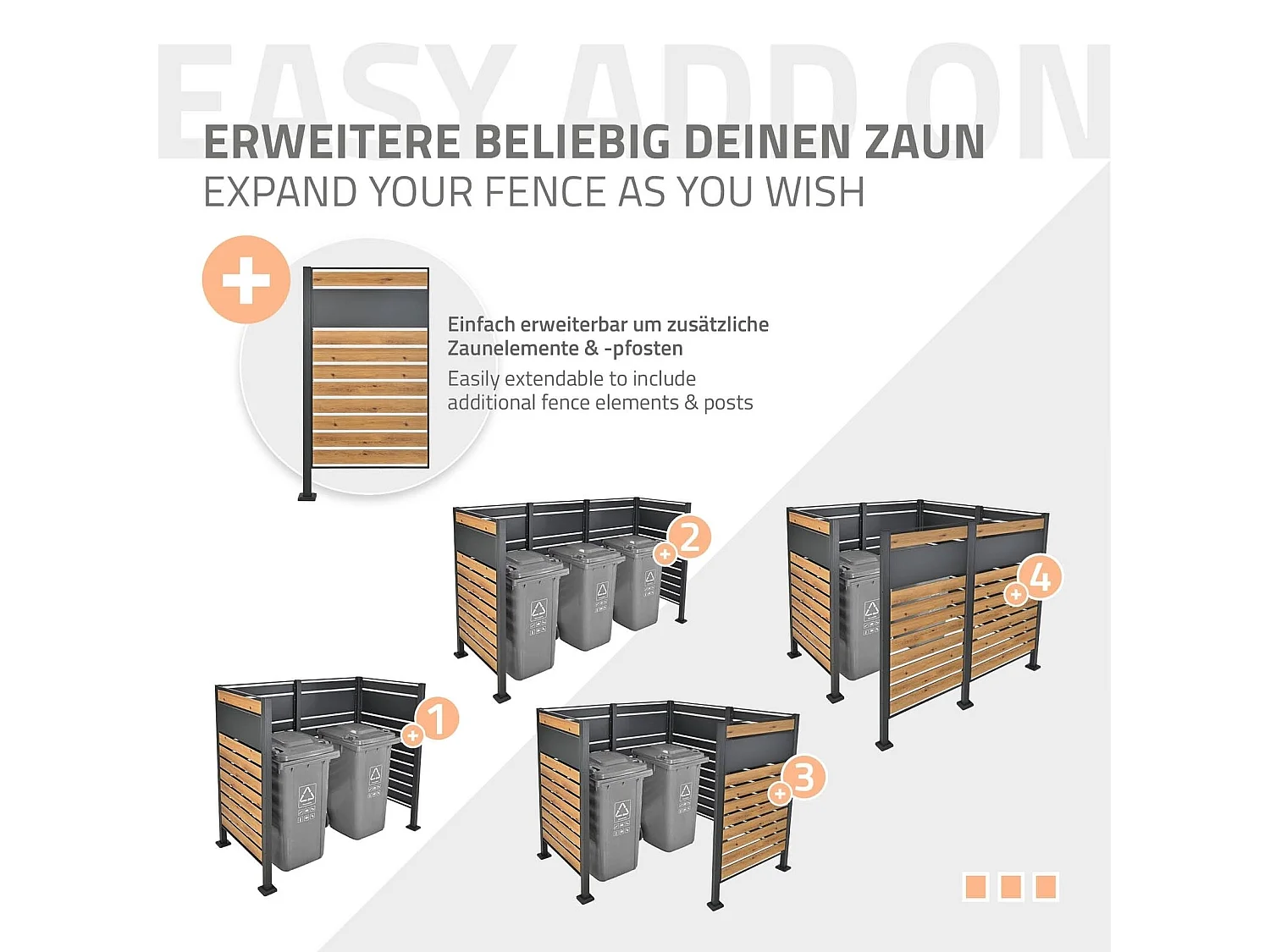 Abri pour 1 poubelle 91x91x150cm anthracite/aspect bois en acier 3 bacs à fleurs inclus extensible avec d'autres éléments habillage de jardin