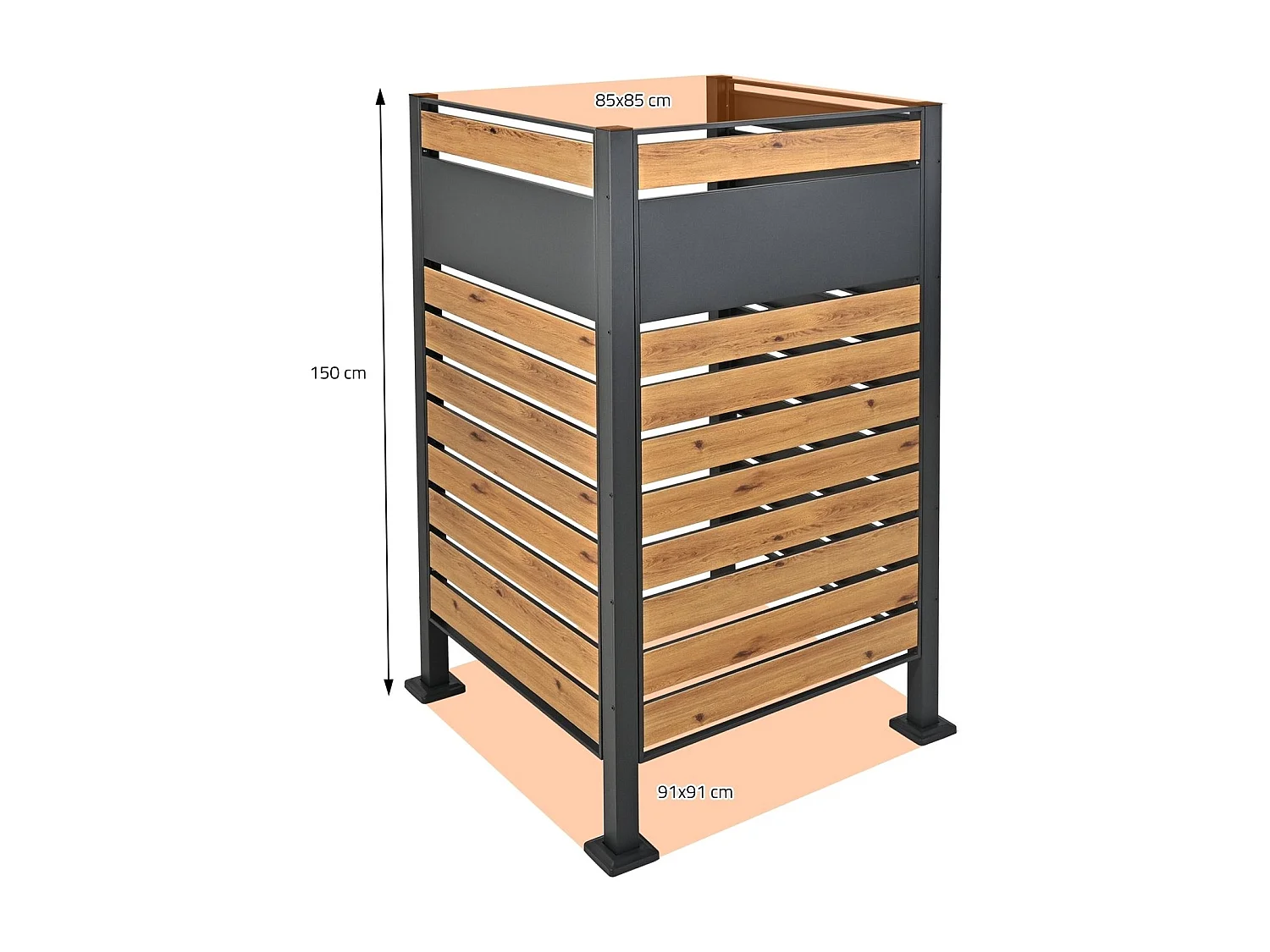 Abri pour 1 poubelle 91x91x150cm anthracite/aspect bois en acier 3 bacs à fleurs inclus extensible avec d'autres éléments habillage de jardin