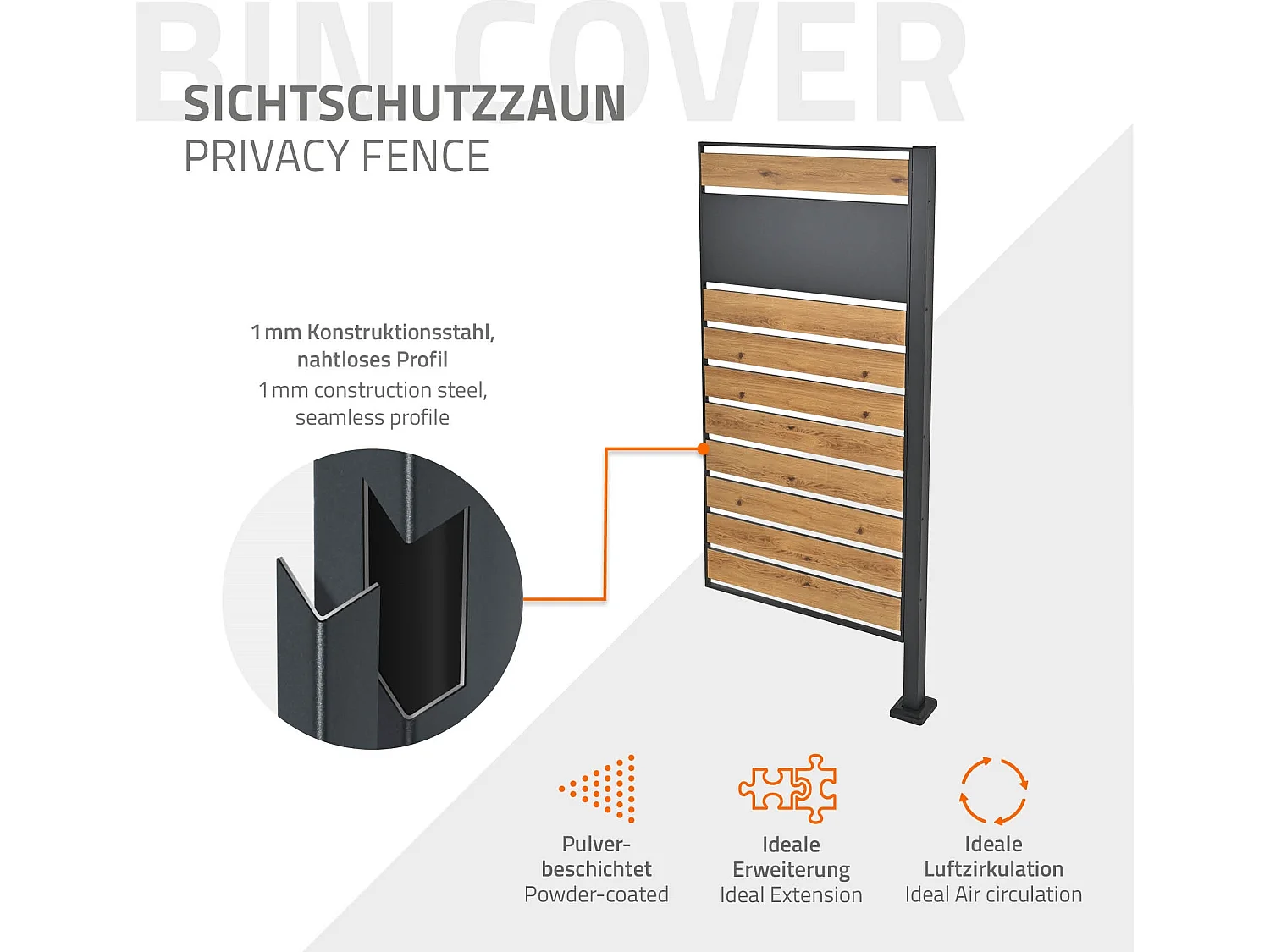 Valla de acero para ocultar contenedores de basura 150 x 83 cm