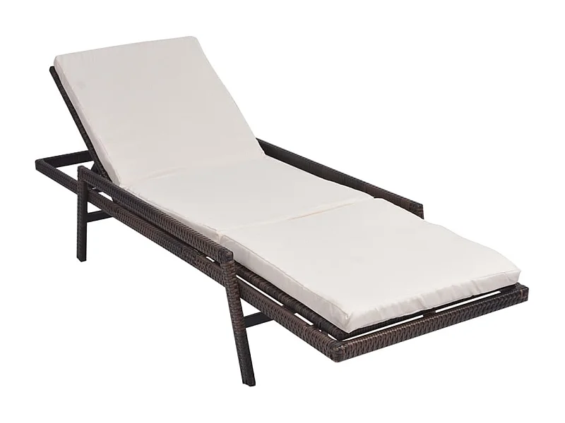 Tumbona tumbona para tomar el sol cama de jardín terraza muebles de exterior con cojín de resina tejida marrón 02_0012517