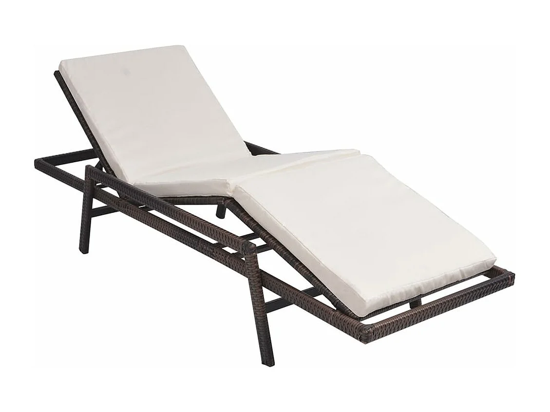 Tumbona tumbona para tomar el sol cama de jardín terraza muebles de exterior con cojín de resina tejida marrón 02_0012517