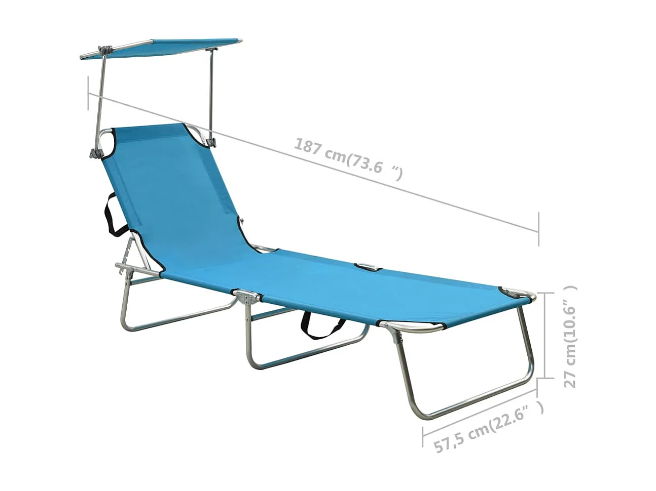 Transat chaise longue bain aluminium bleue 187 x 57.5 x 27 cm 02_0012822