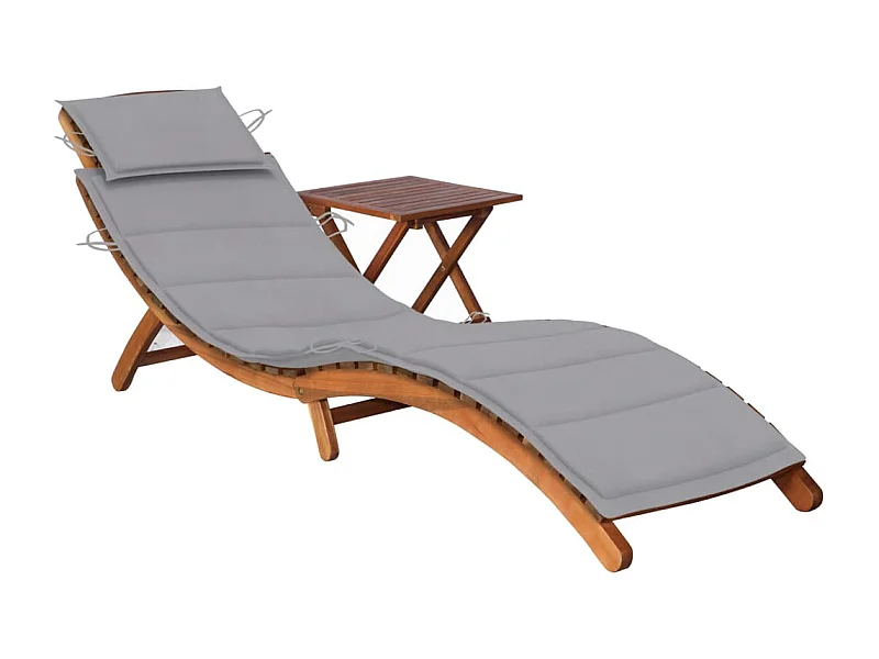 Tumbona tumbona para tomar el sol cama de jardín terraza muebles de exterior con mesa y cojín de madera de acacia 02_0012615