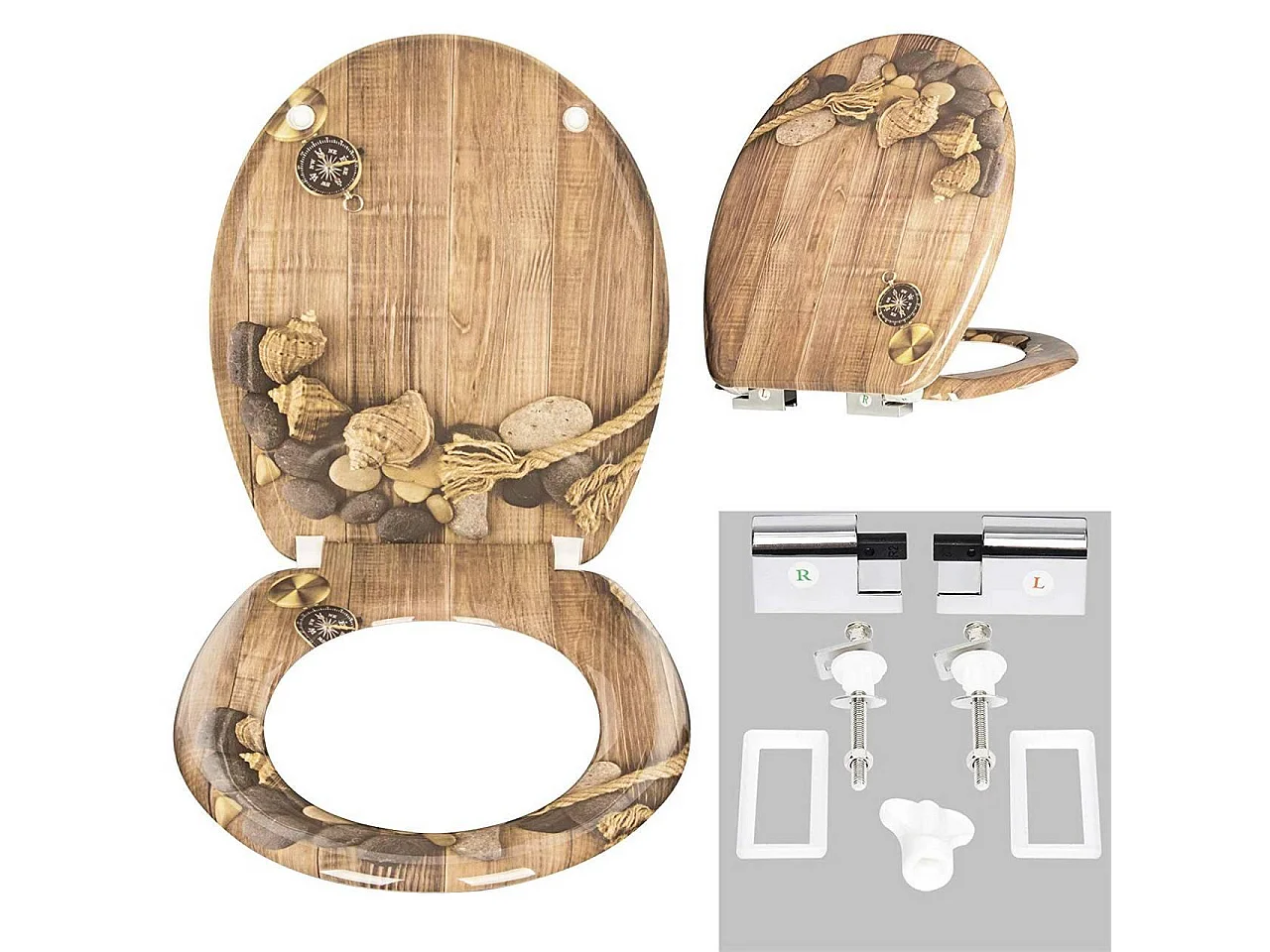 Asiento de inodoro Tapa de inodoro con bisagras ajustable y cierre suave para baño familiar 19_0000645