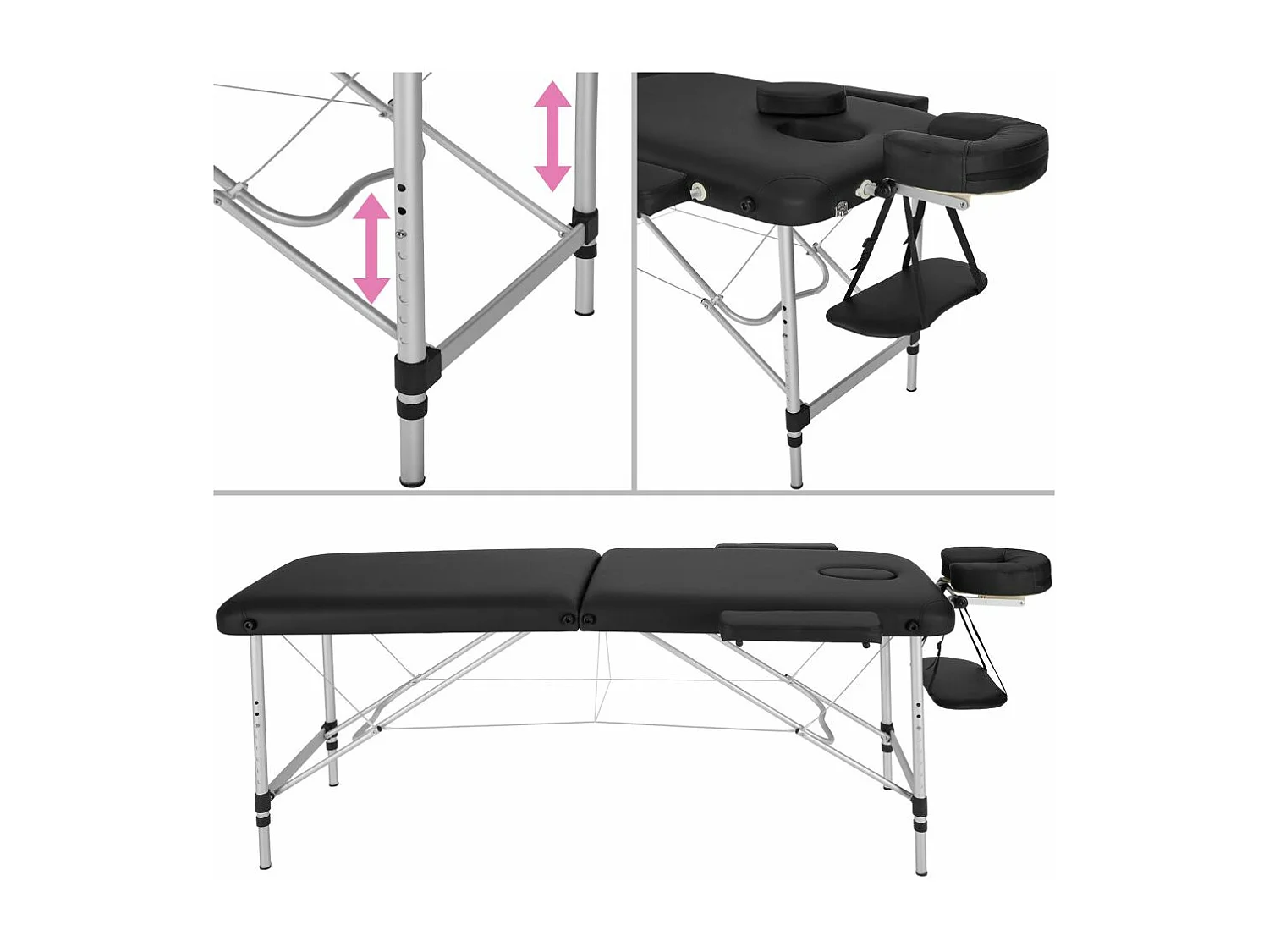 Table de massage Pliante aluminium noire 90 x 16 x 60 cm 2008135