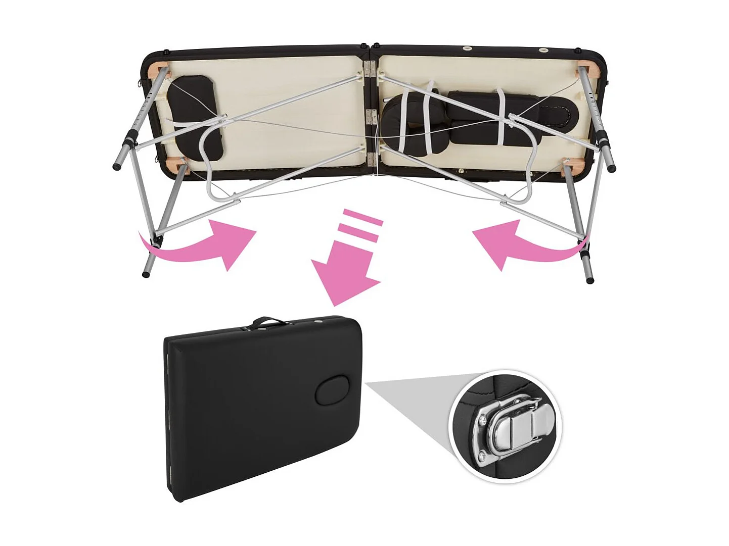 Table de massage Pliante aluminium noire 90 x 16 x 60 cm 2008135