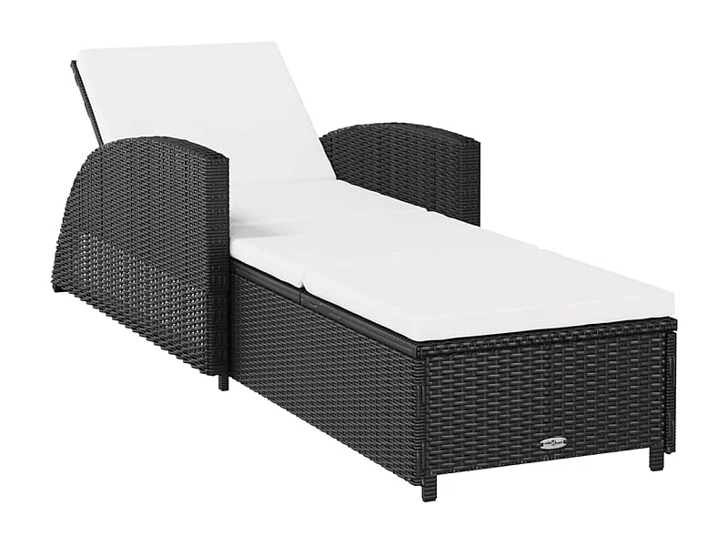 Espreguiçadeira espreguiçadeira, cama de jardim, móveis para exterior com almofada branca creme, resina tecida preta 02_0012306