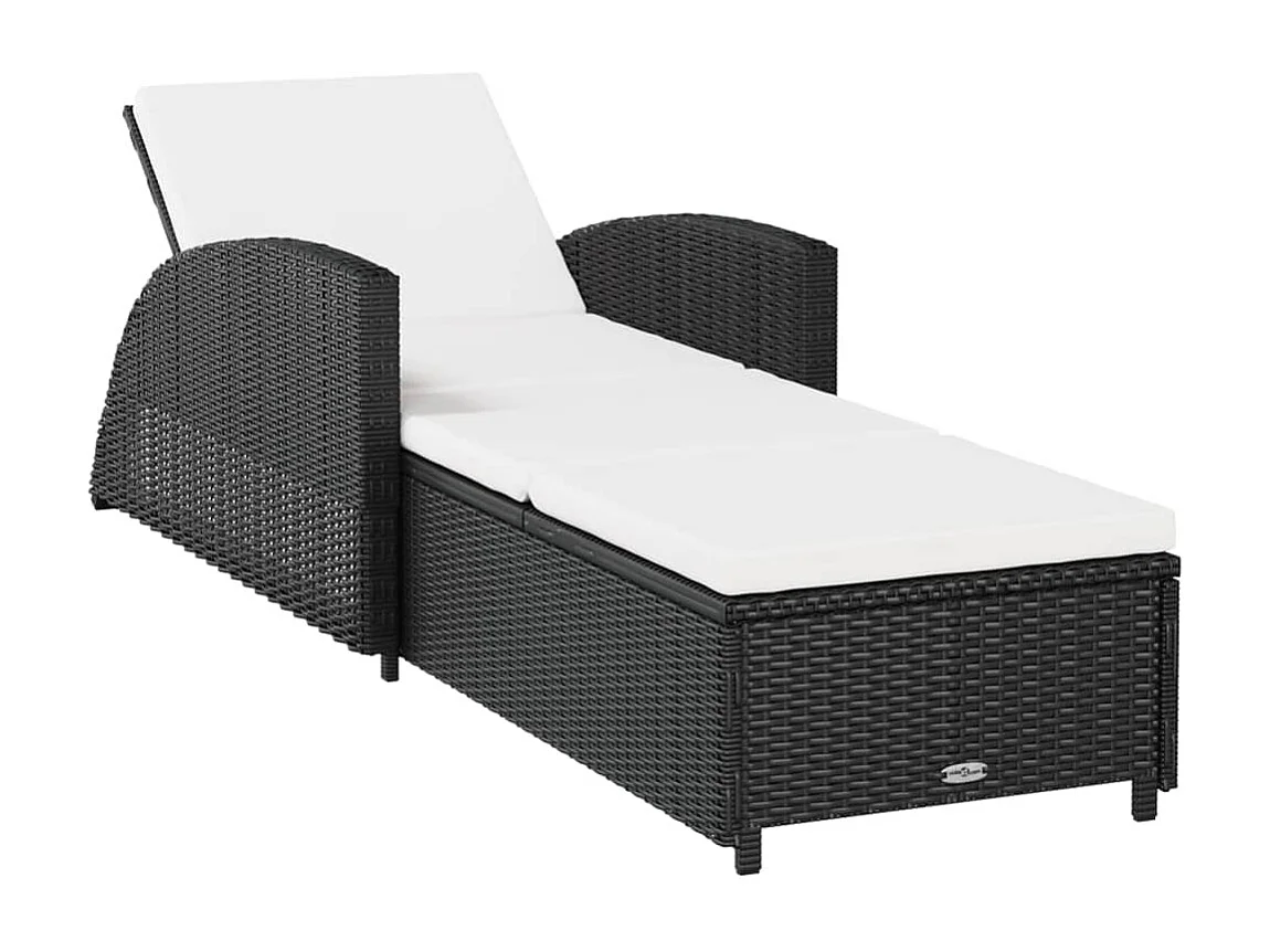 Tumbona tumbona para tomar el sol cama de jardín terraza muebles de exterior con cojín blanco crema resina tejida negra 02_0012306