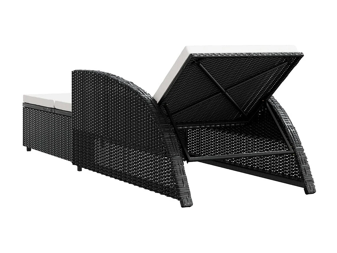 Tumbona tumbona para tomar el sol cama de jardín terraza muebles de exterior con cojín blanco crema resina tejida negra 02_0012306