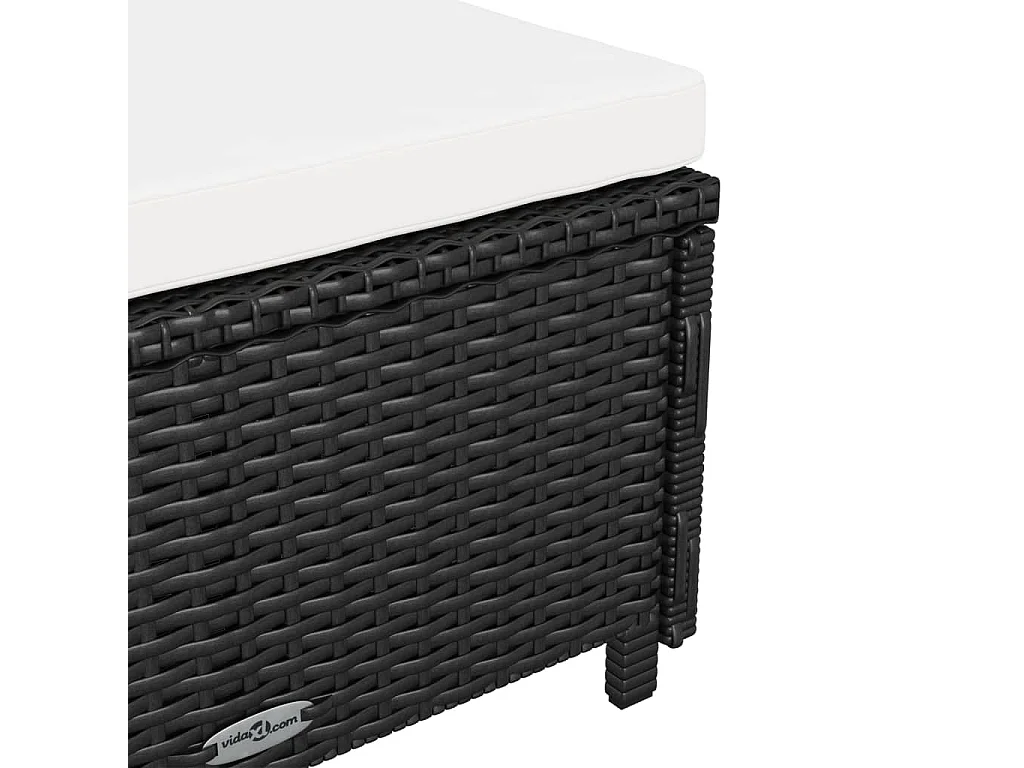 Tumbona tumbona para tomar el sol cama de jardín terraza muebles de exterior con cojín blanco crema resina tejida negra 02_0012306