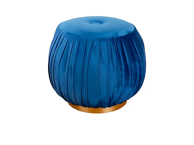 Puff 45*38 pliegues terciopelo azul base metal dorado dyana