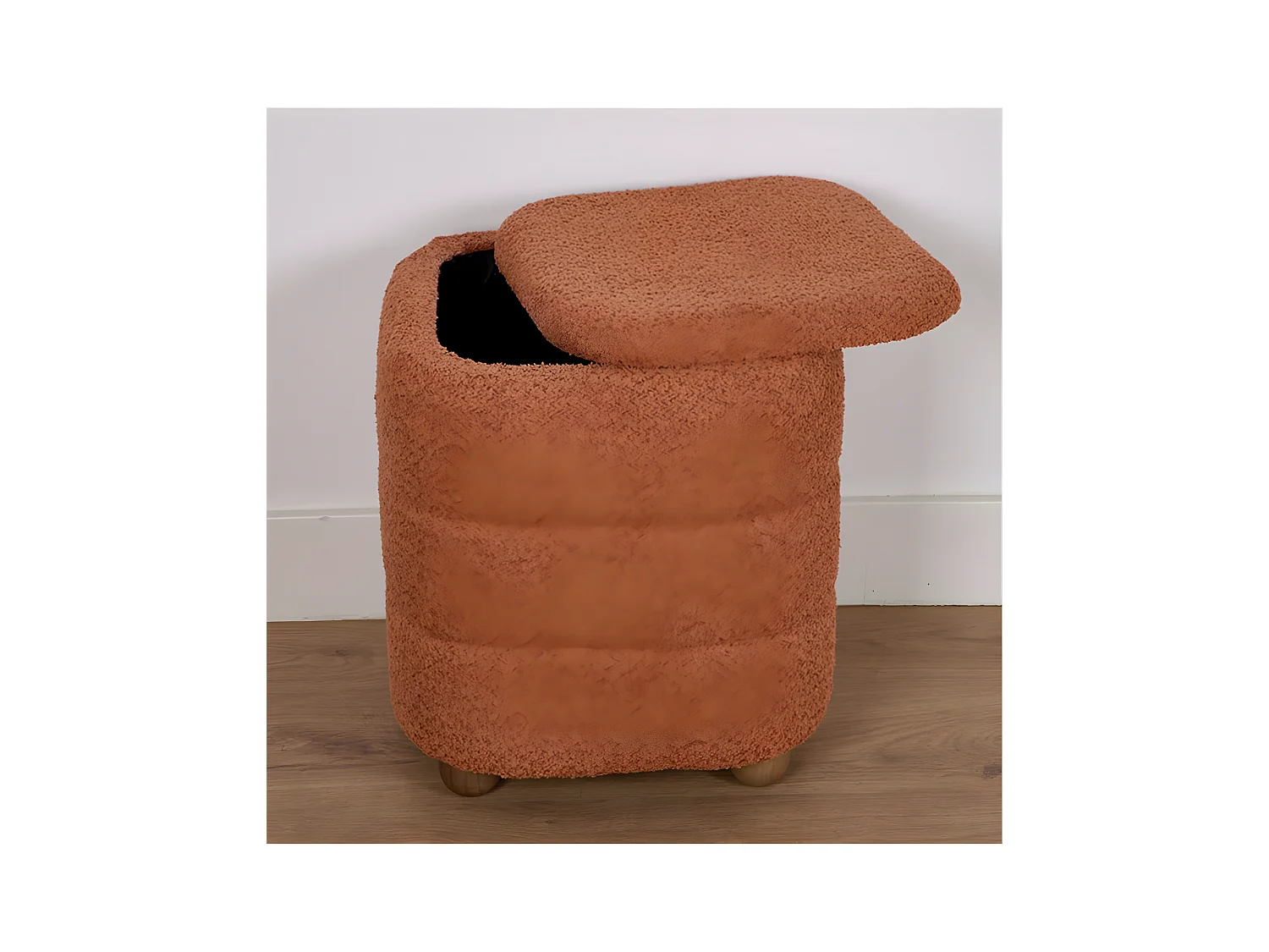 Puff con almacenaje 42cm con tela rizada de color caldero nube