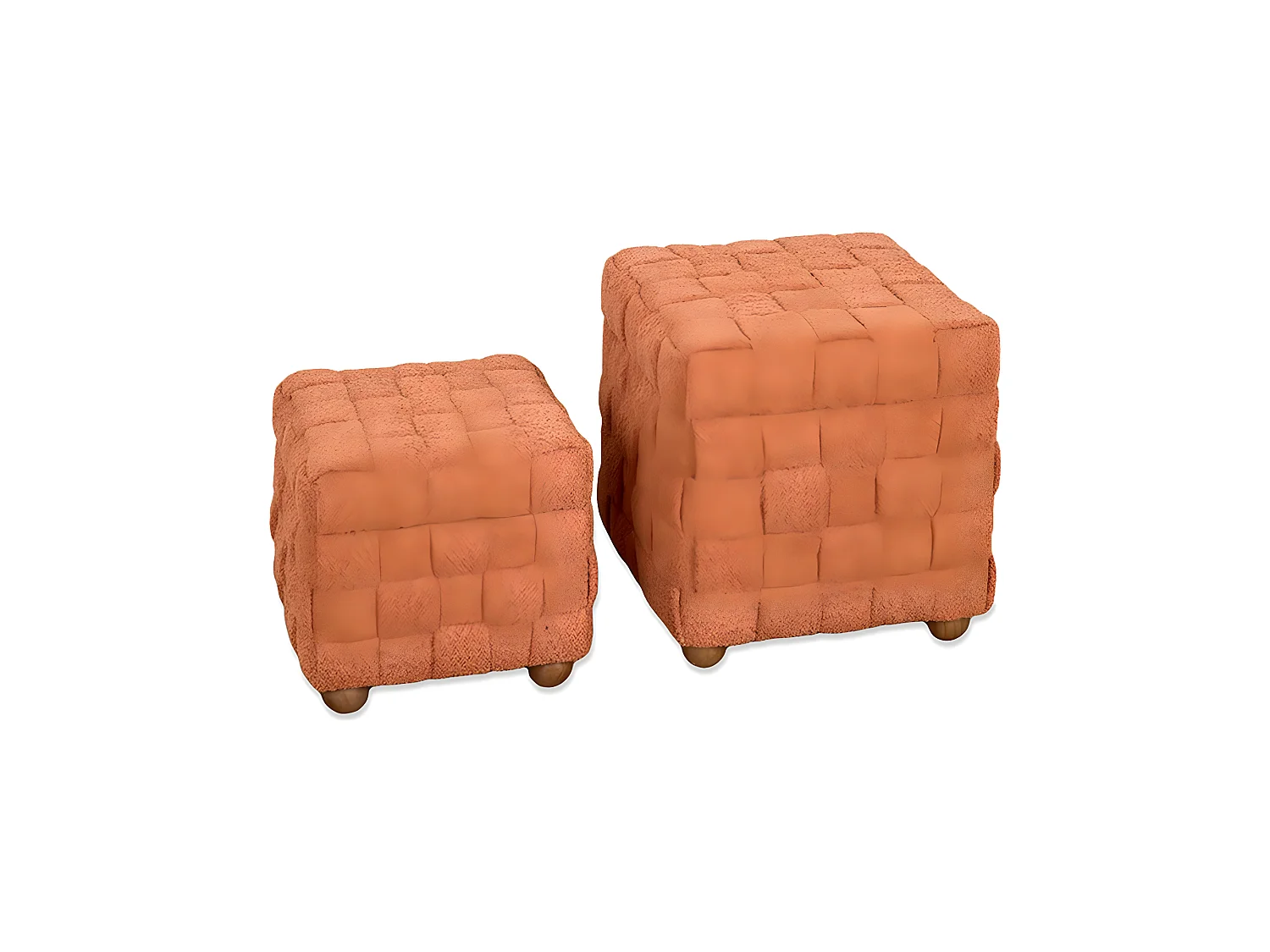 Juego de 2 puff cuadrados, con almacenaje y tela rizada en color caldero 44/35cm luna